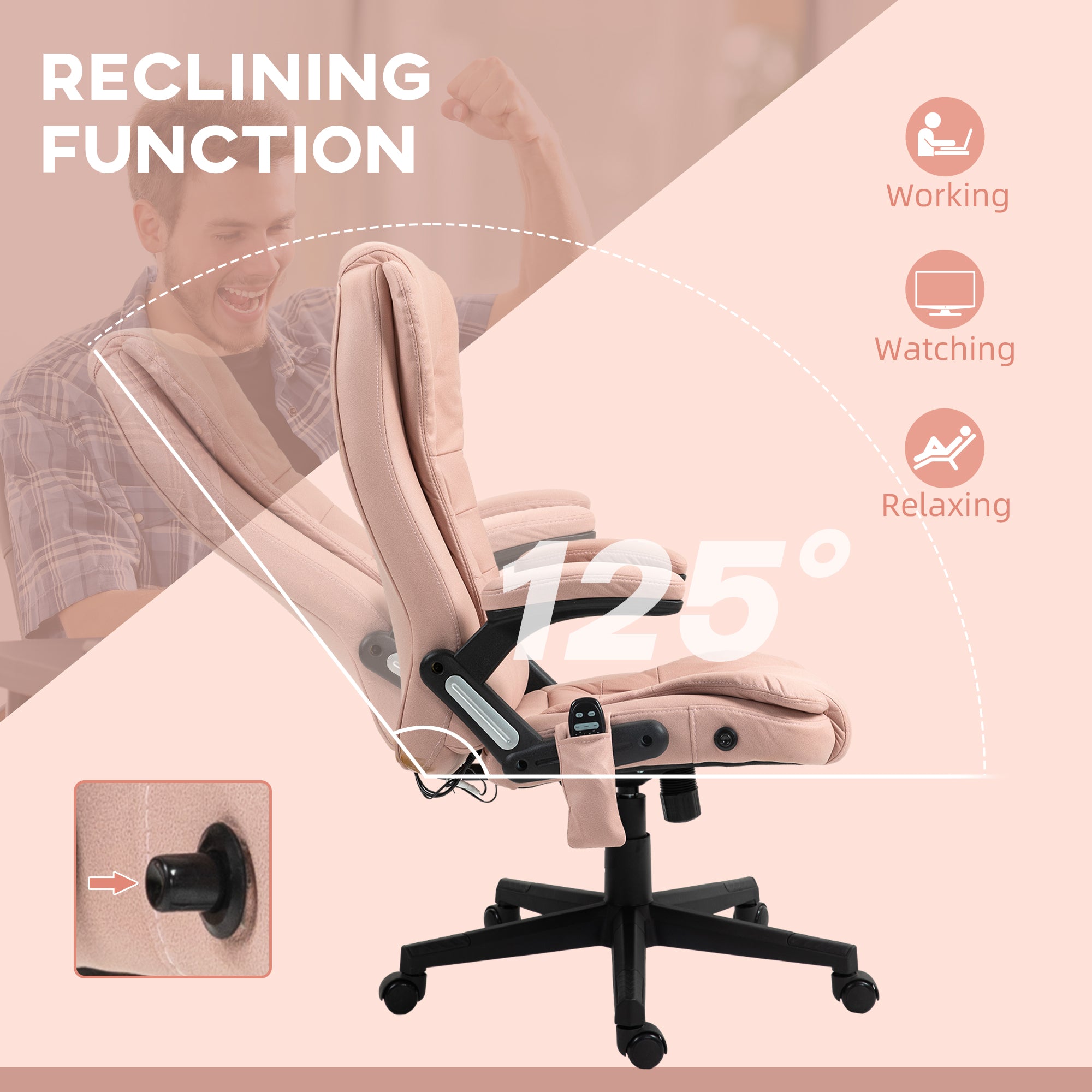6 Points Heated Massage Office Chair, Microfiber High Back Executive Office Chair, Pink