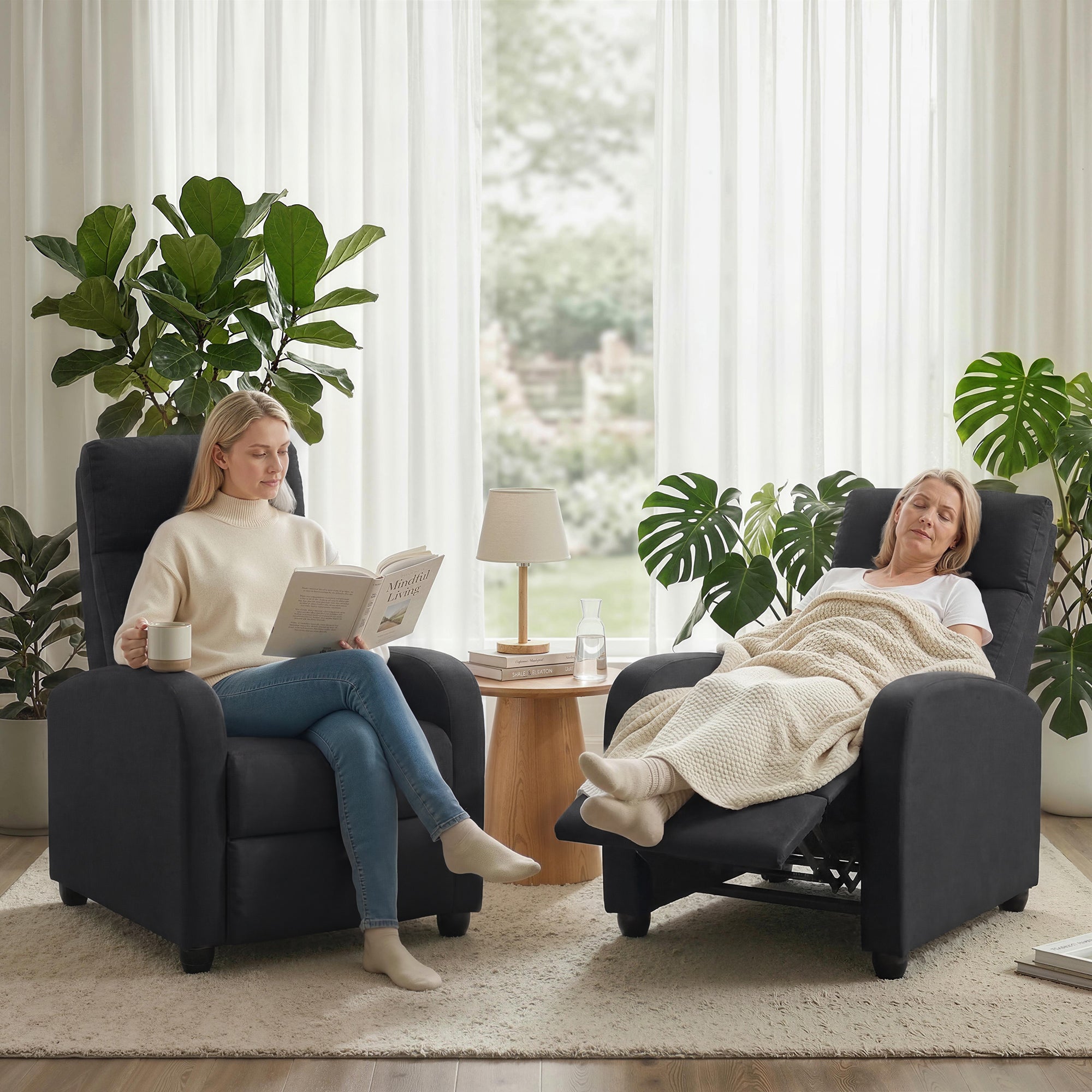 Push Back Recliner Chair with Padded Seat, Black - HOMCOM