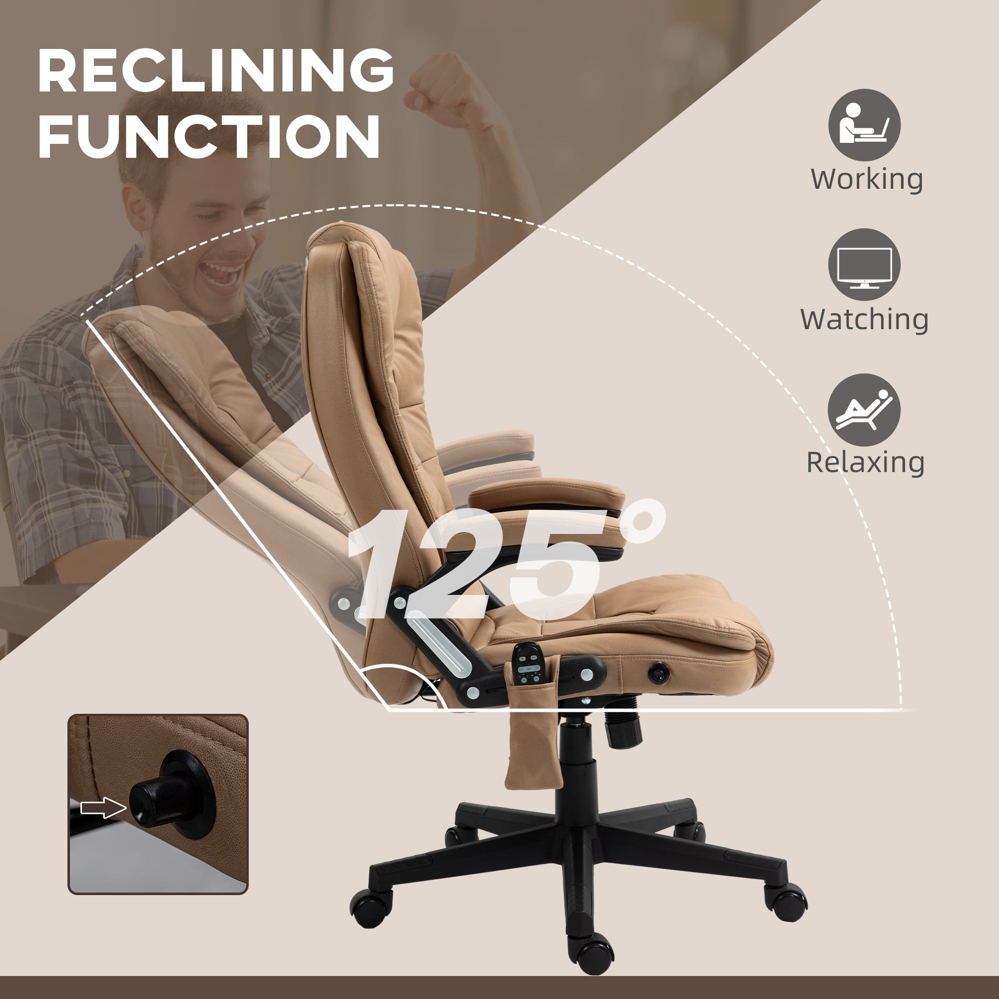 6 Points Heated Massage Office Chair, Microfiber High Back Executive Office Chair, Light Brown