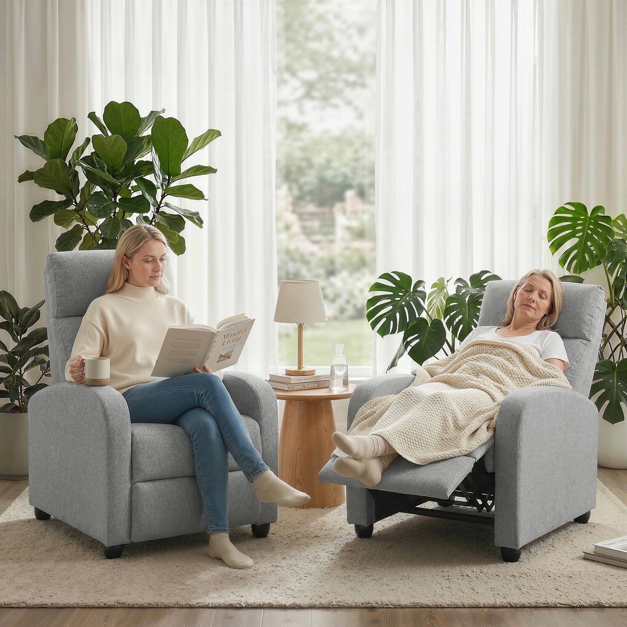 Push Back Recliner Chair with Padded Seat, Light Grey - HOMCOM