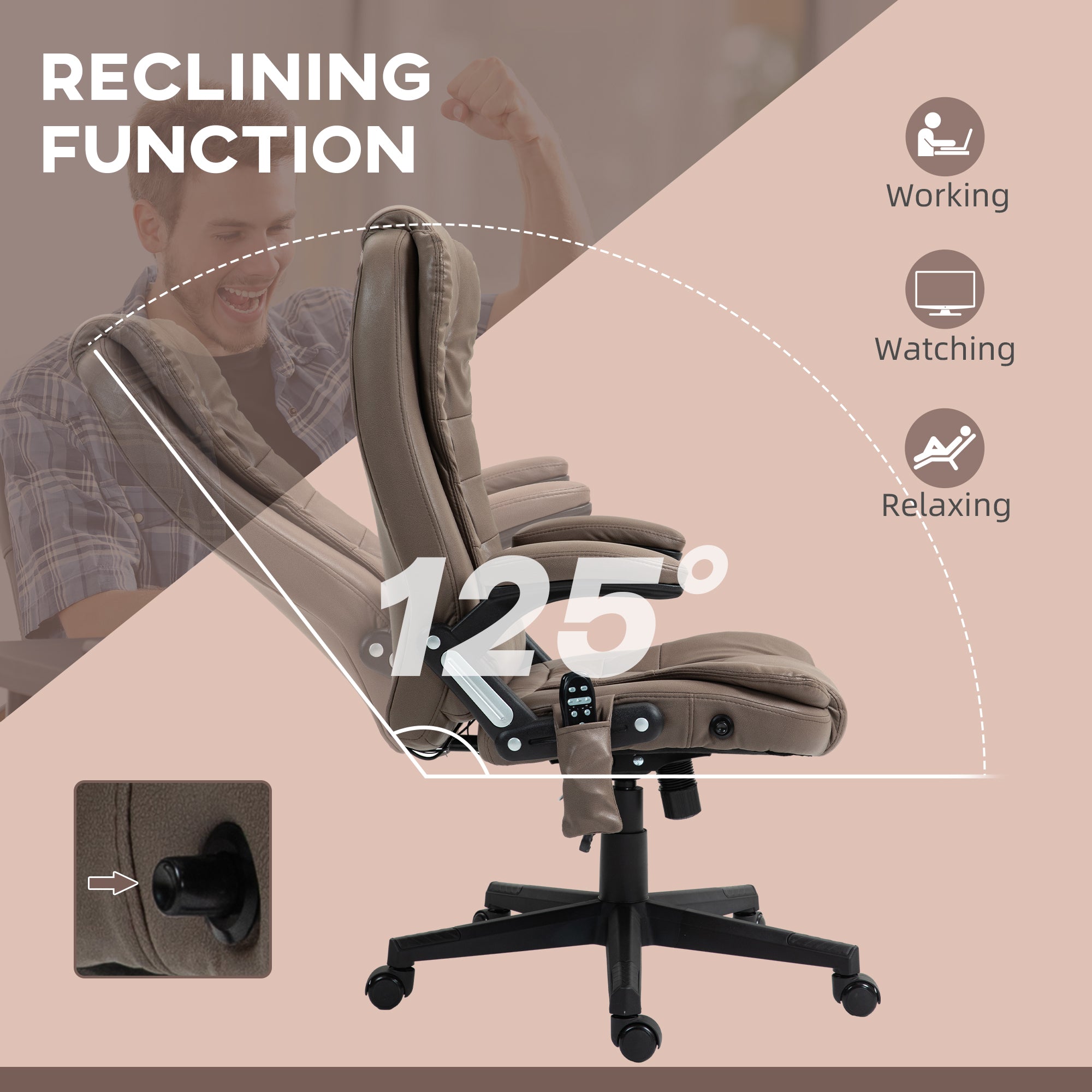 6 Points Heated Massage Office Chair, Microfiber High Back Executive Office Chair, Dark Brown