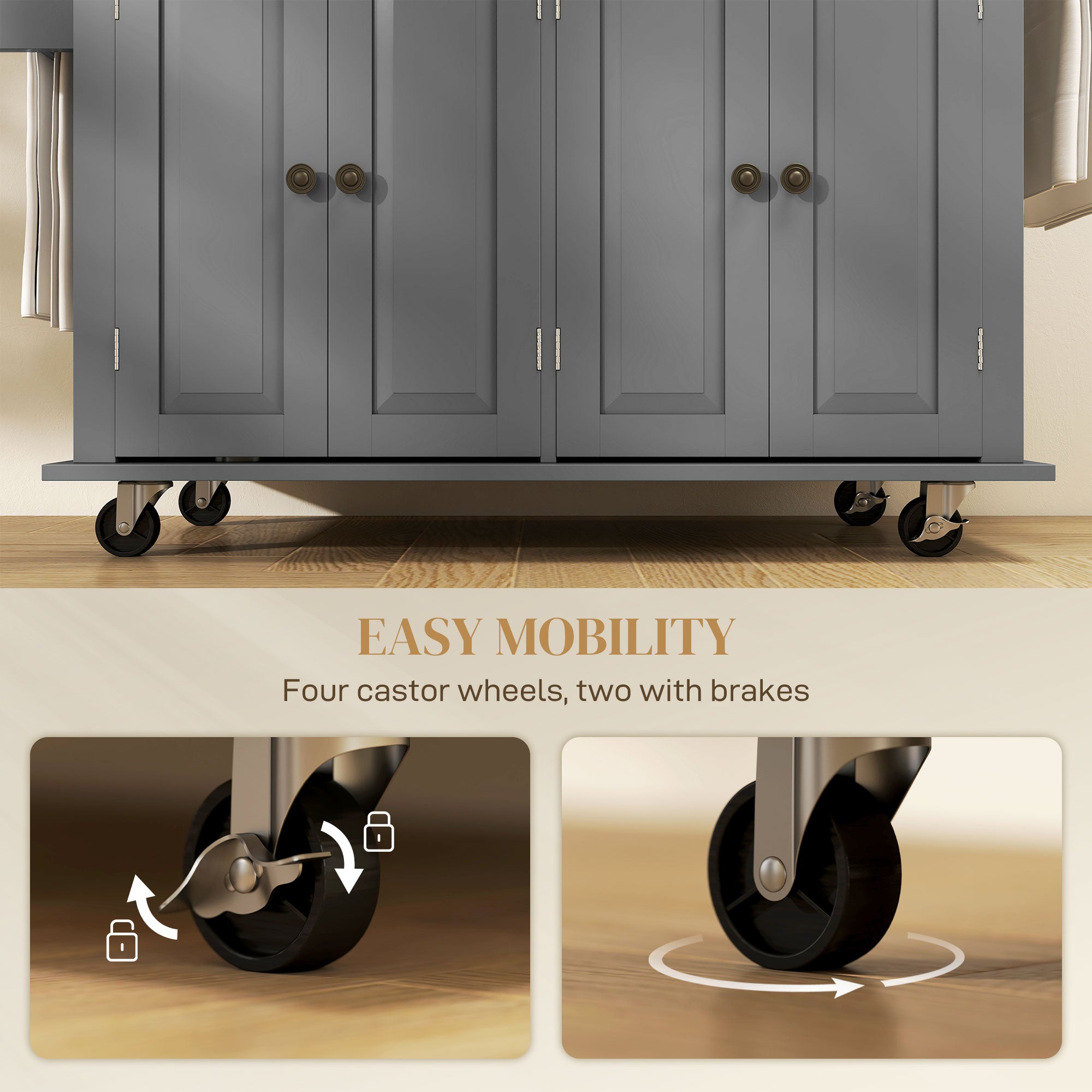 Modern Rubberwood Rolling Kitchen Island with Storage - HOMCOM