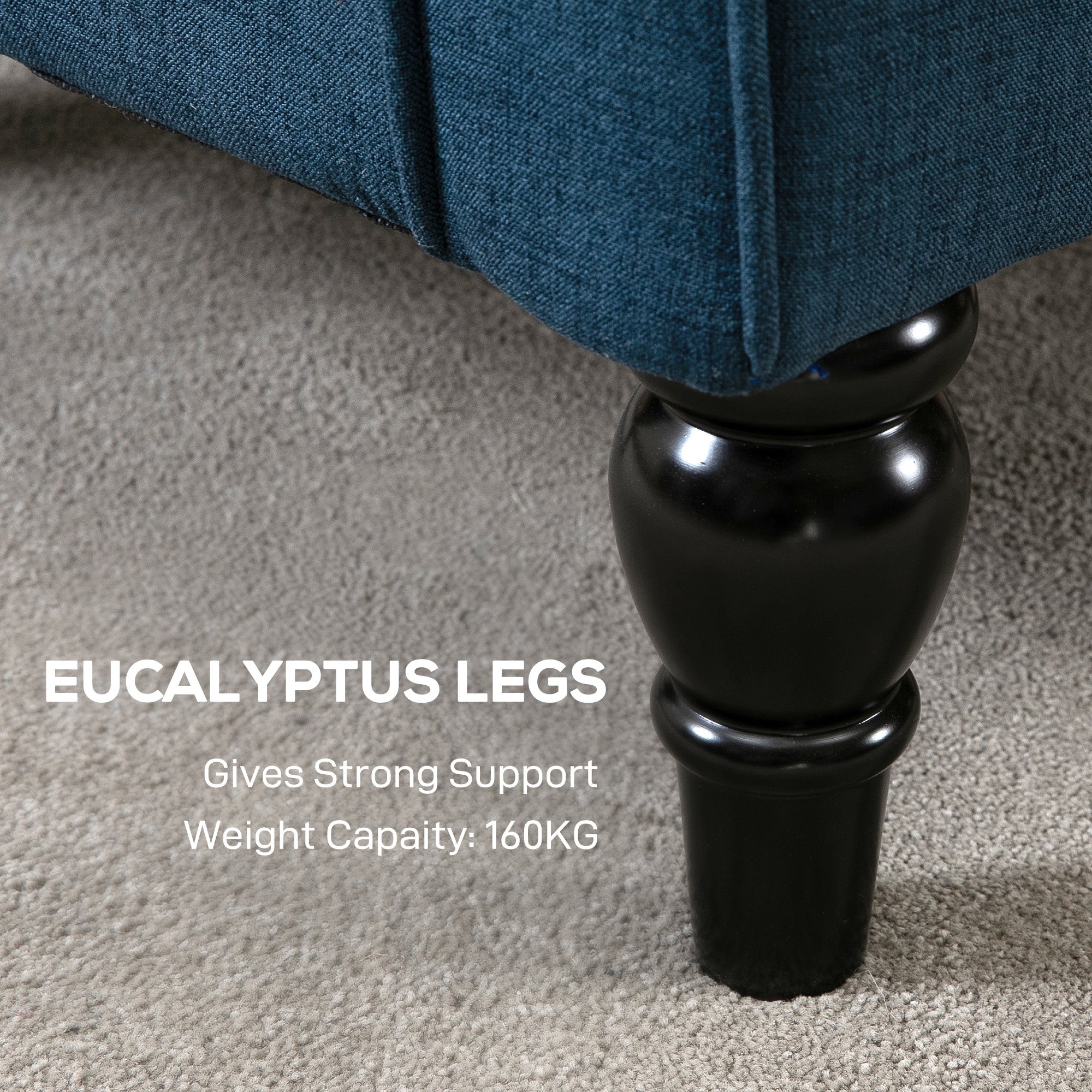 Mid-Century Accent Chair w/ High Wingback, Button-Tufted Fabric & Retro Wood Legs, Blue