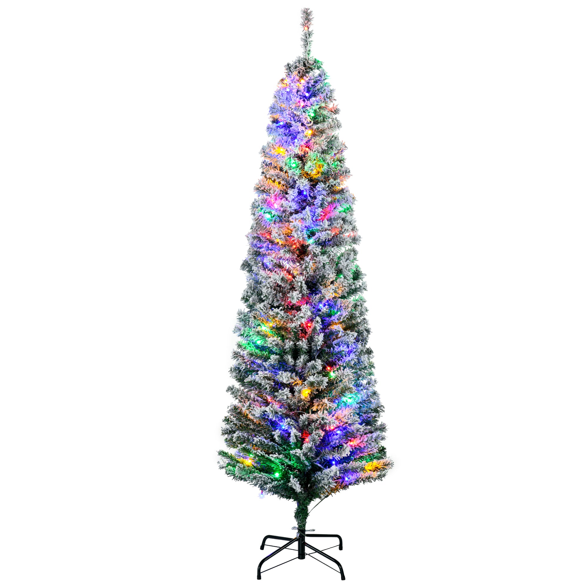 6ft Pre Lit Artificial Christmas Tree Holiday Décor with 160 Colourful LED Lights and 492 Snow Flocked Tips, Pine Cone, Berry, Ball Tree Decoration