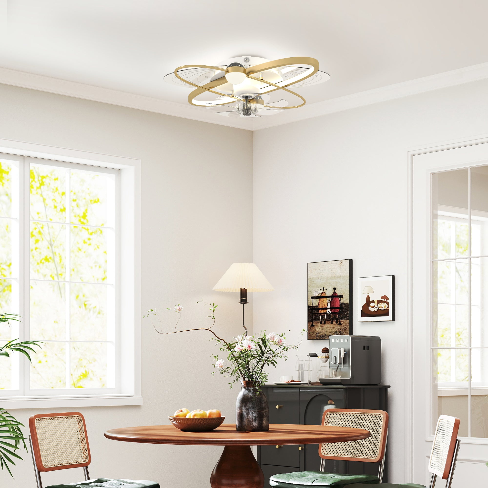 Ceiling Fans with Lights and Remote & App Control, 62 cm Modern LED Ceiling Fan Light with 3 Colour Temperatures, 6 Speed, Timer, Dimmable, Quiet Reversible DC Motor, for Bedroom, Gold Tone