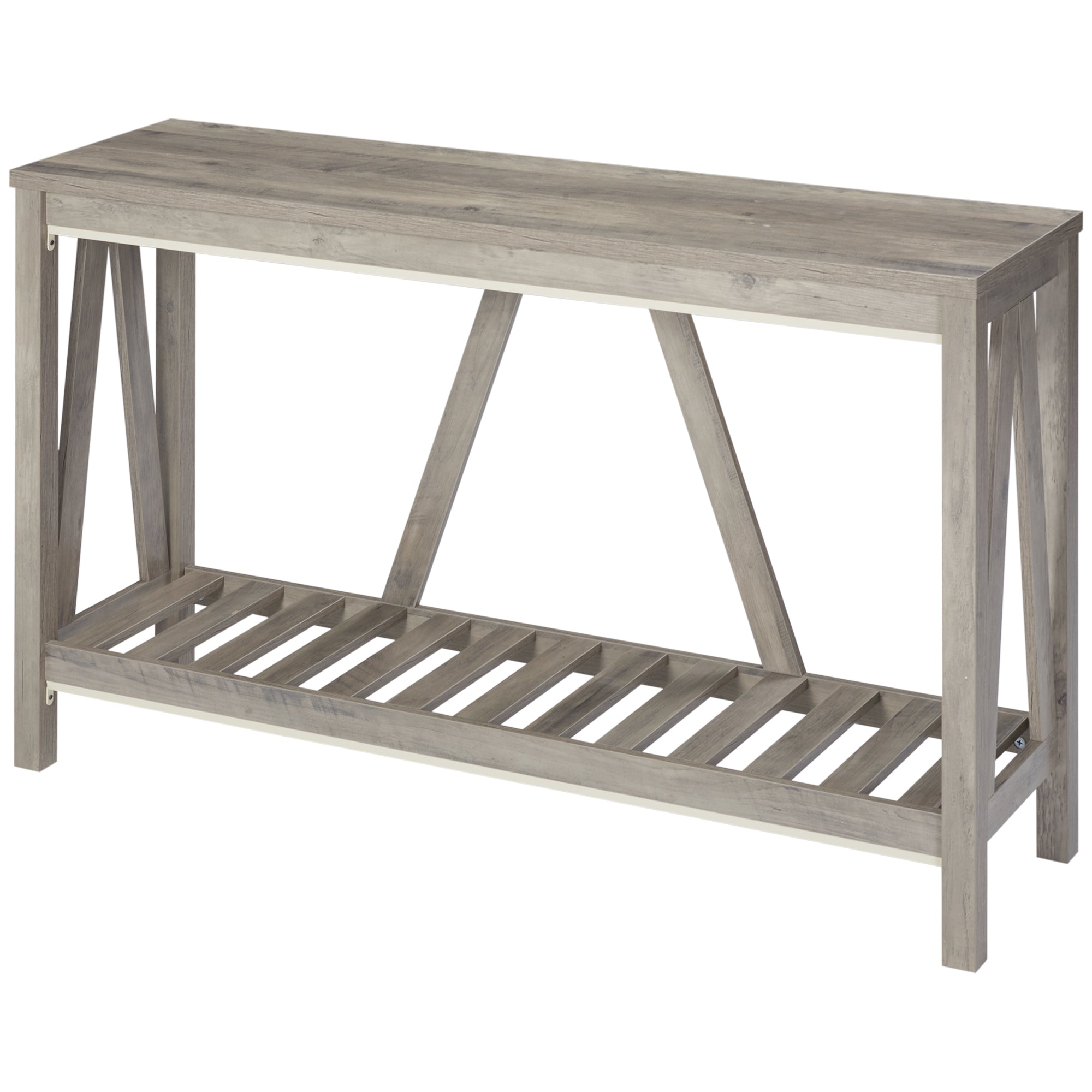 Farmhouse Console Table with Storage Shelf, Entryway Table for Living Room, Gray
