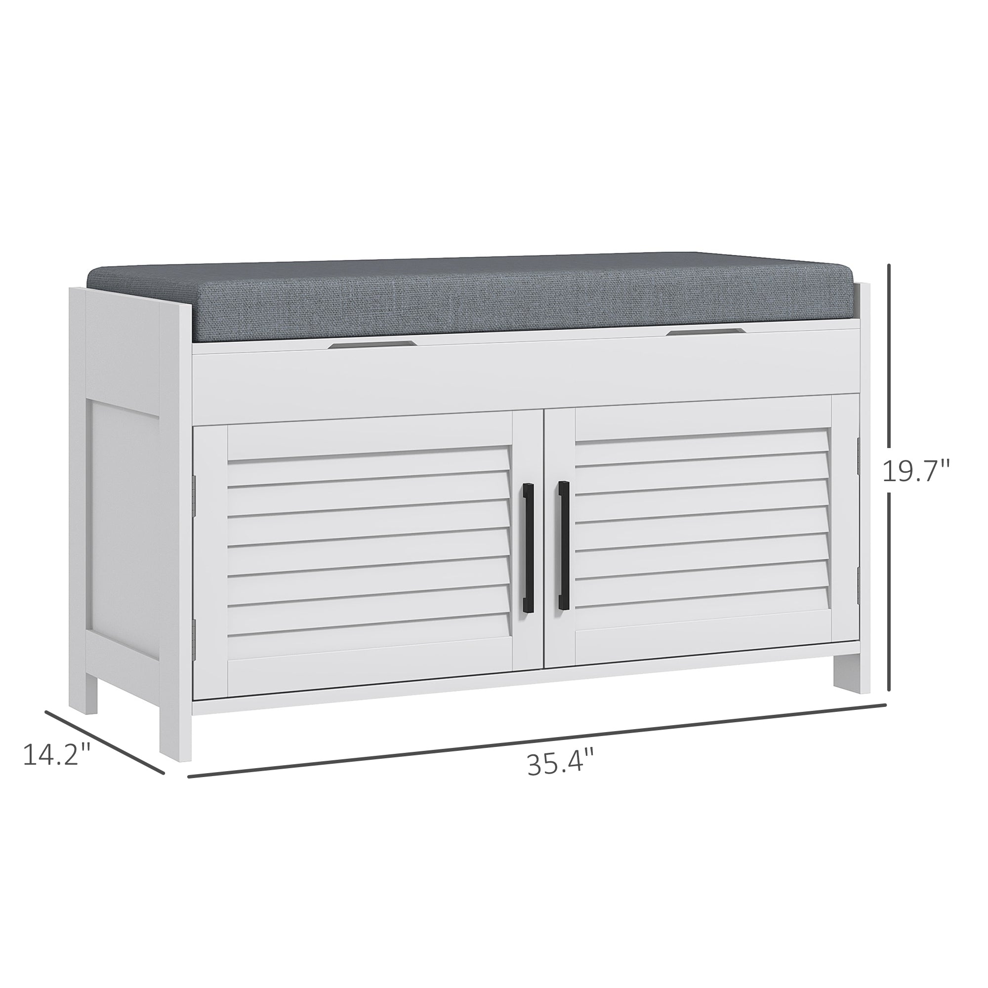 Shoe Storage Bench with Hidden Compartments, Adjustable Shelves & Shutter Doors, White