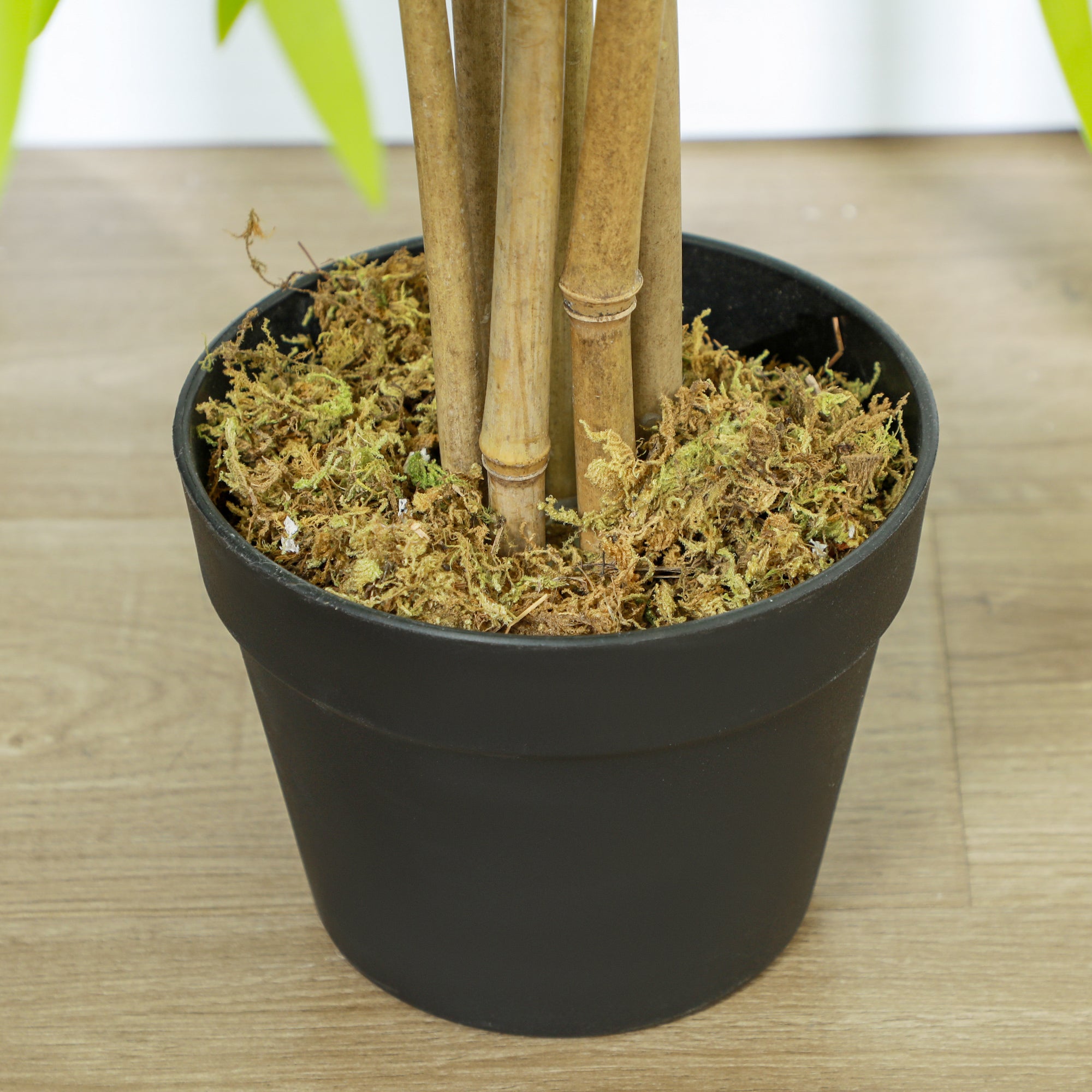 Artificial Bamboo Tree Set of 2, 5ft Tall Fake Tree with Realistic Leaf and Natural Trunk, Faux Decorative Plant in Nursery Pot for Indoor Decor