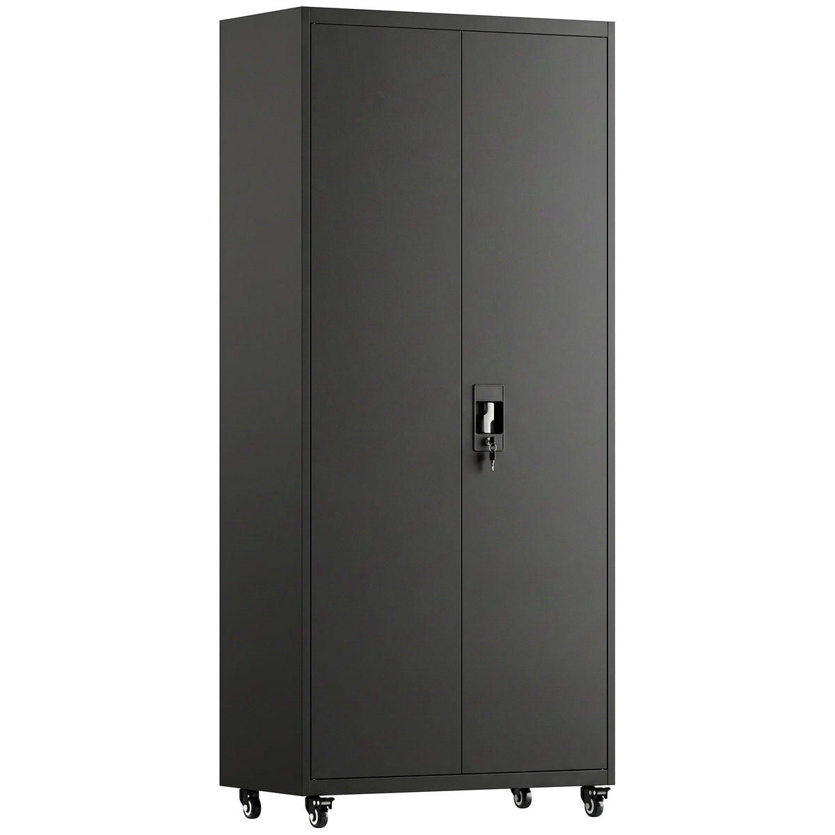Metal Storage Cabinet, 71" Tall Lockable Steel Tool Cabinet with Removable Wheels, Rolling or Floor Standing Garage Storage Organizer with Adjustable Shelves for Workshop Home Office