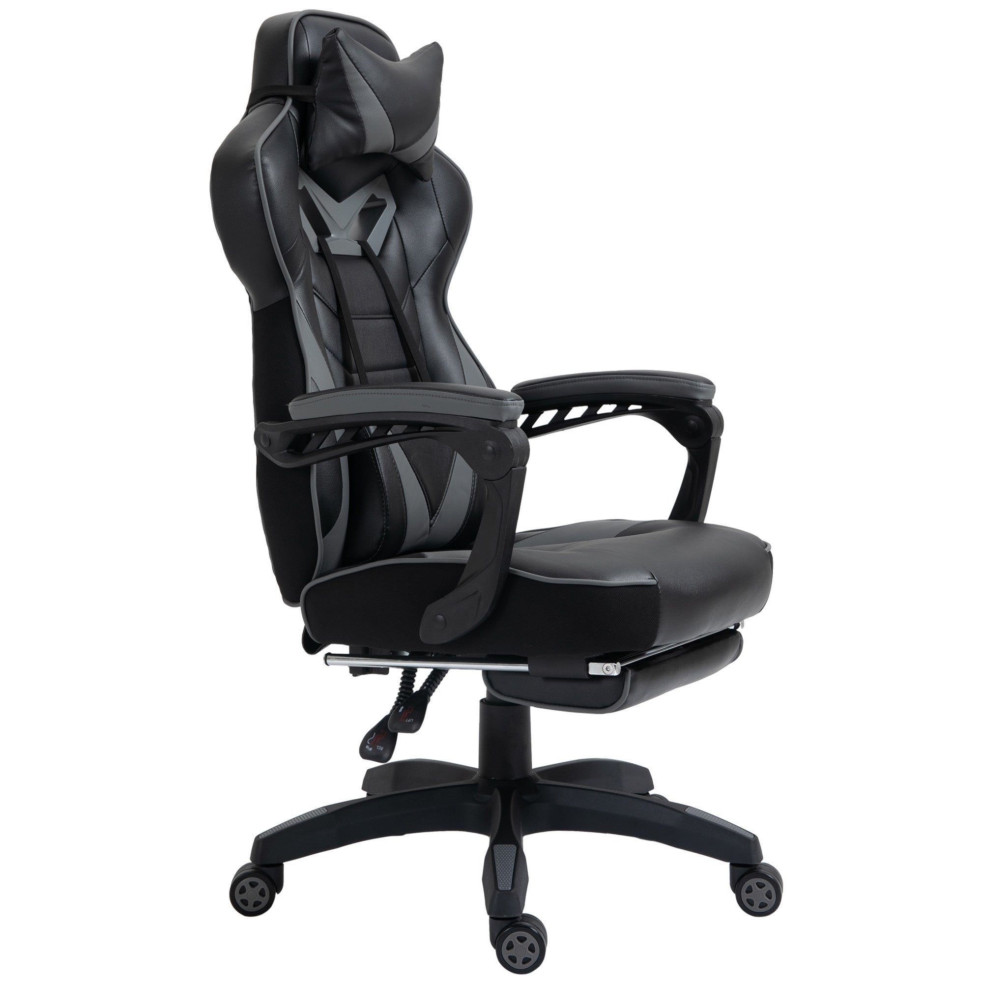 Vinsetto Computer Gaming Chair, Racing Desk Chair with Lumbar Support and Footrest, PU Leather Gamer Chair with Headrest and Swivel Wheels for Home, Grey