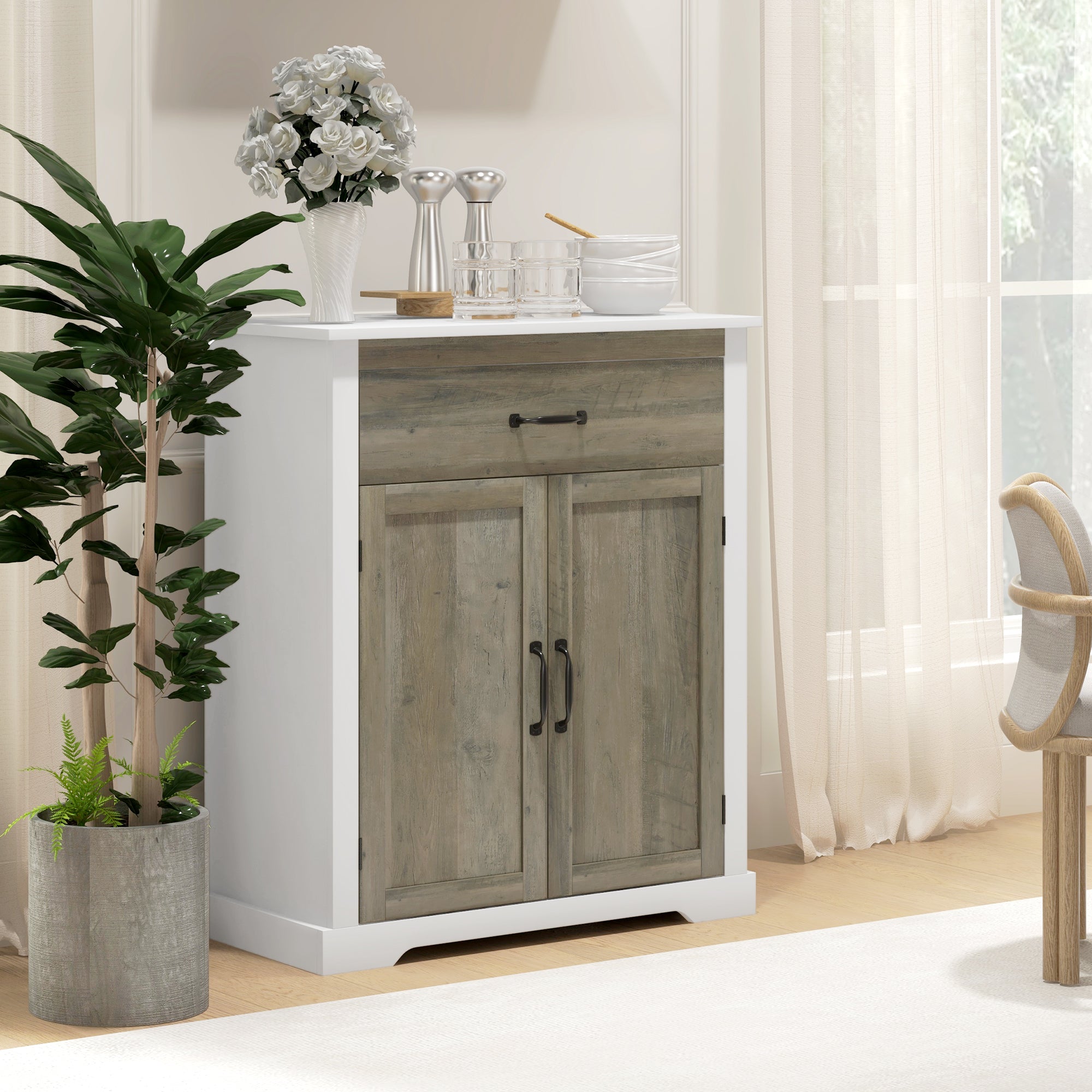 HOMCOM Storage Cabinet, Sideboard Buffet Cabinet with Drawer, Coffee Bar with Double Doors and Adjustable Shelf, White