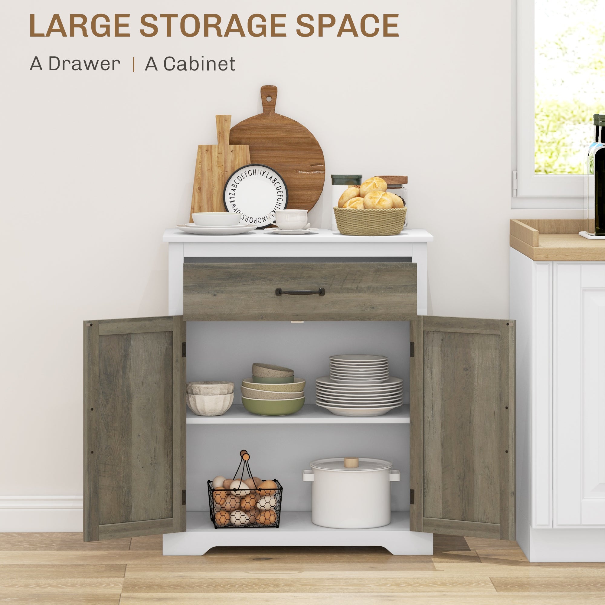 HOMCOM Storage Cabinet, Sideboard Buffet Cabinet with Drawer, Coffee Bar with Double Doors and Adjustable Shelf, White