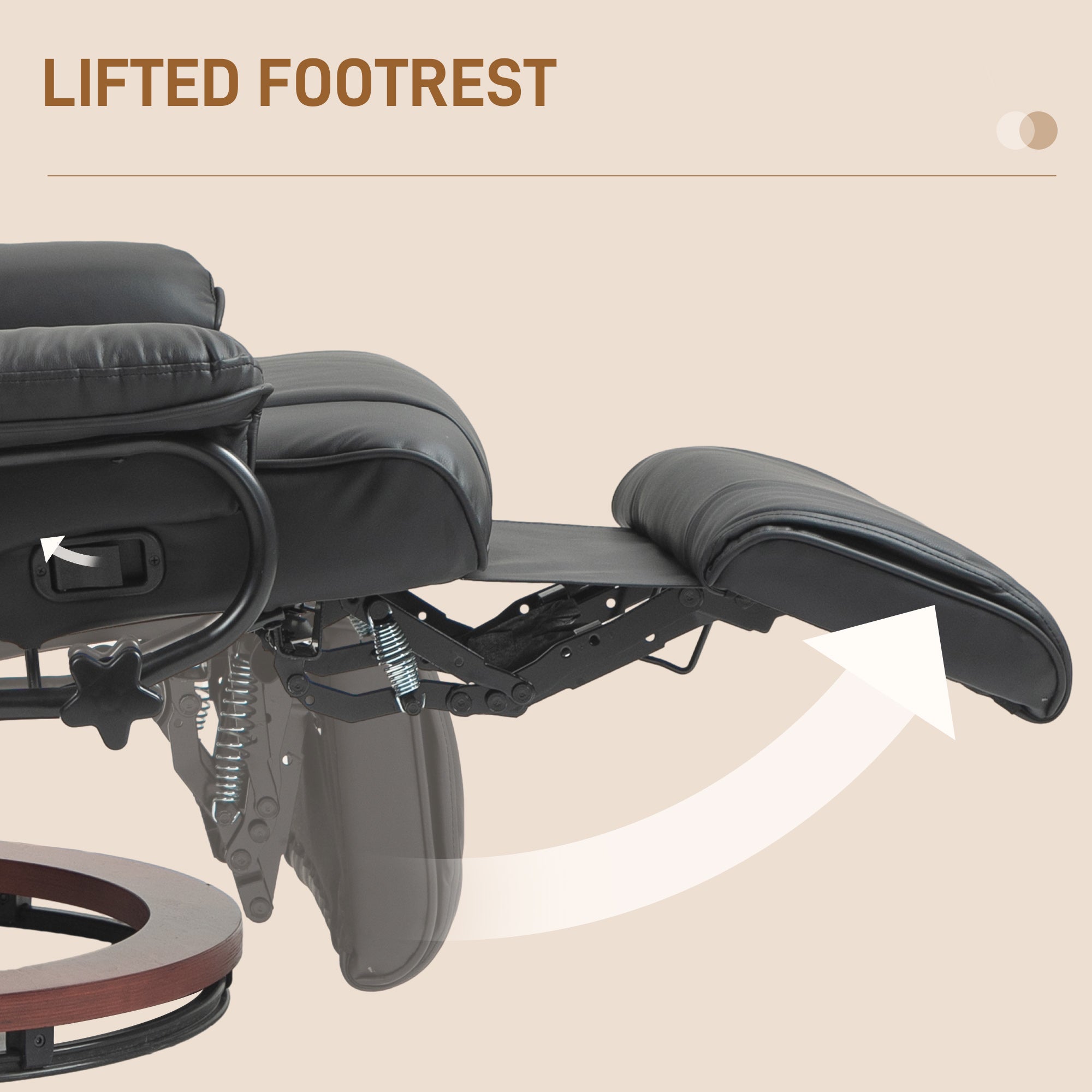 Modern RV Recliner Chair, PU Leather Swivel Recliner Armchair w/ Footrest, Black