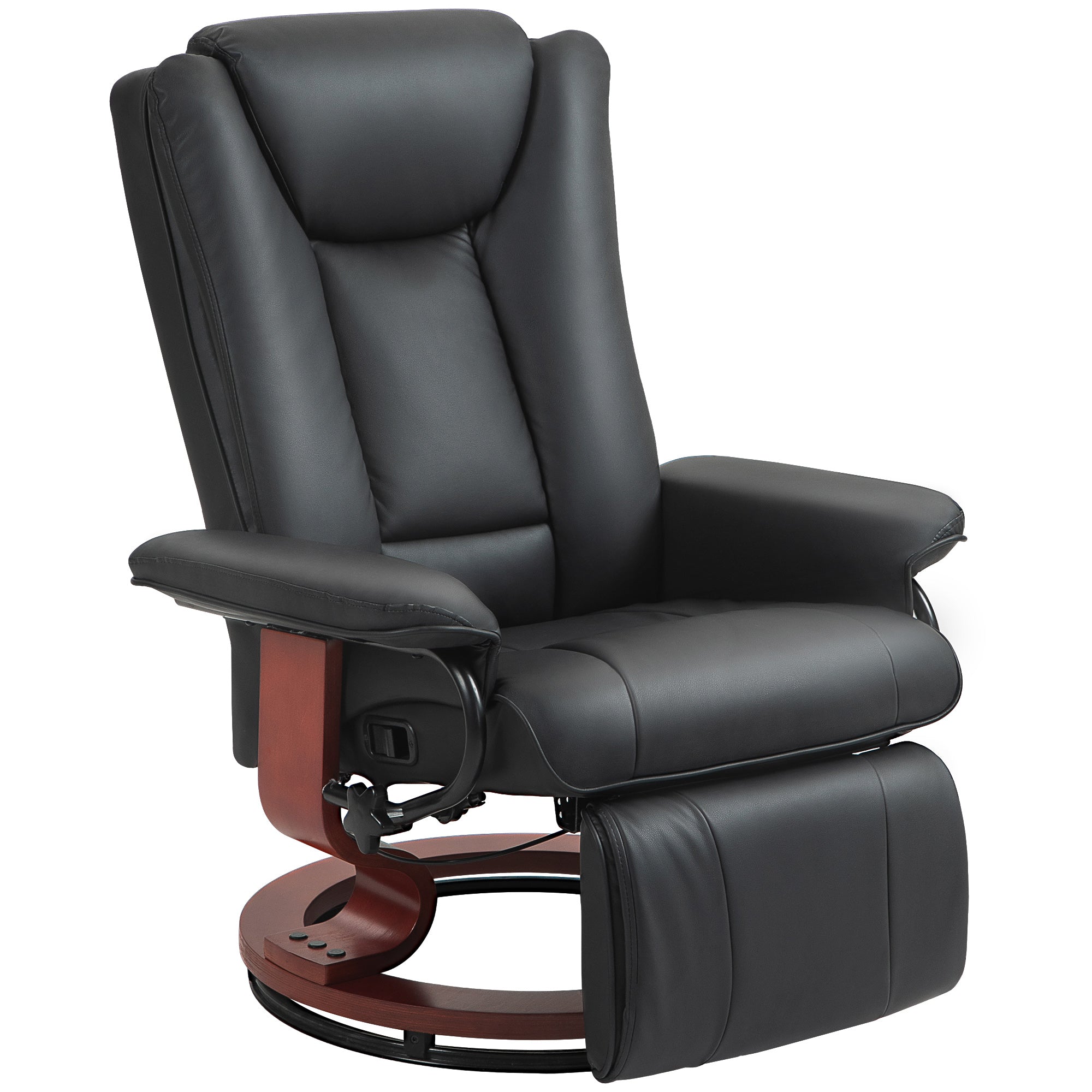 Modern RV Recliner Chair, PU Leather Swivel Recliner Armchair w/ Footrest, Black