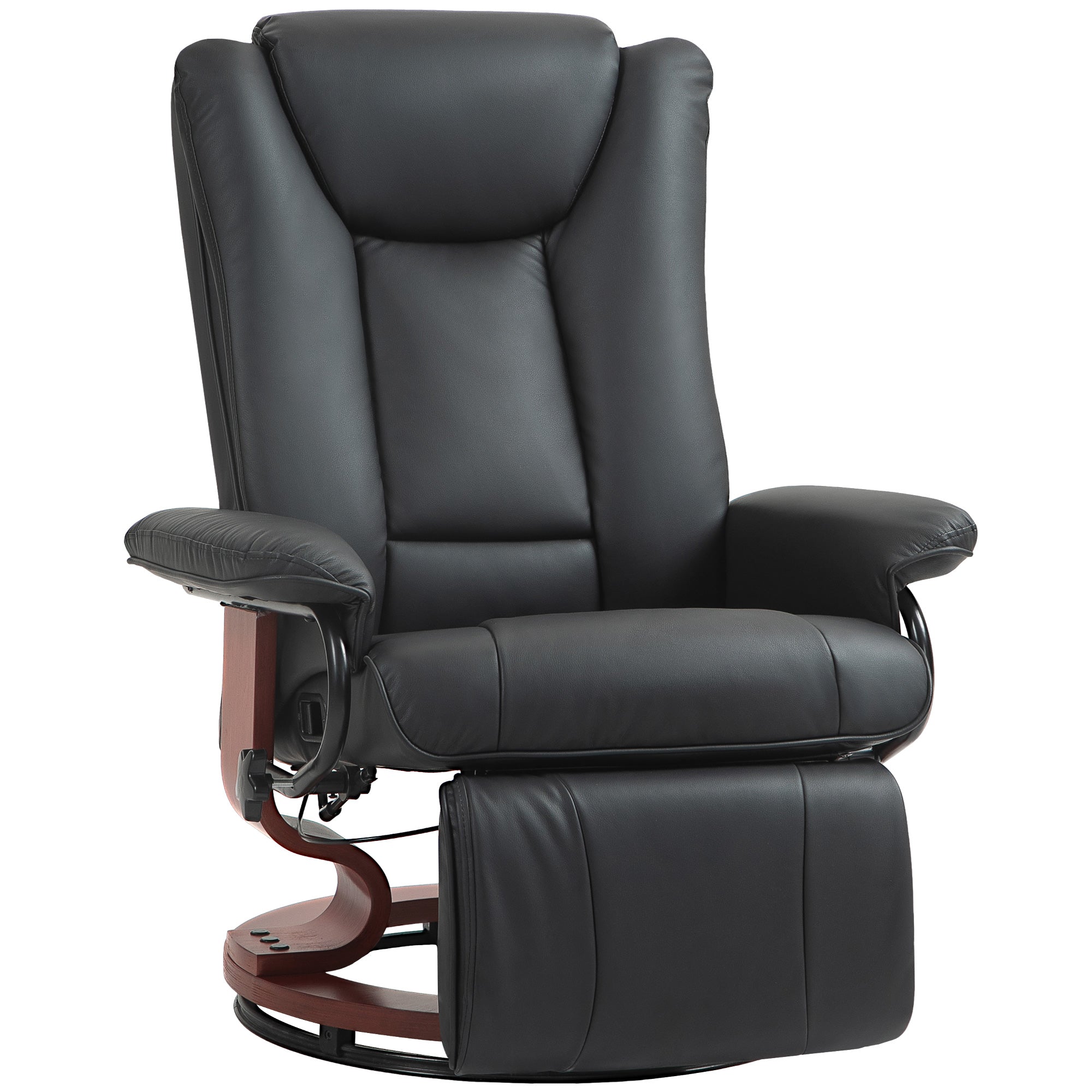 Modern RV Recliner Chair, PU Leather Swivel Recliner Armchair w/ Footrest, Black