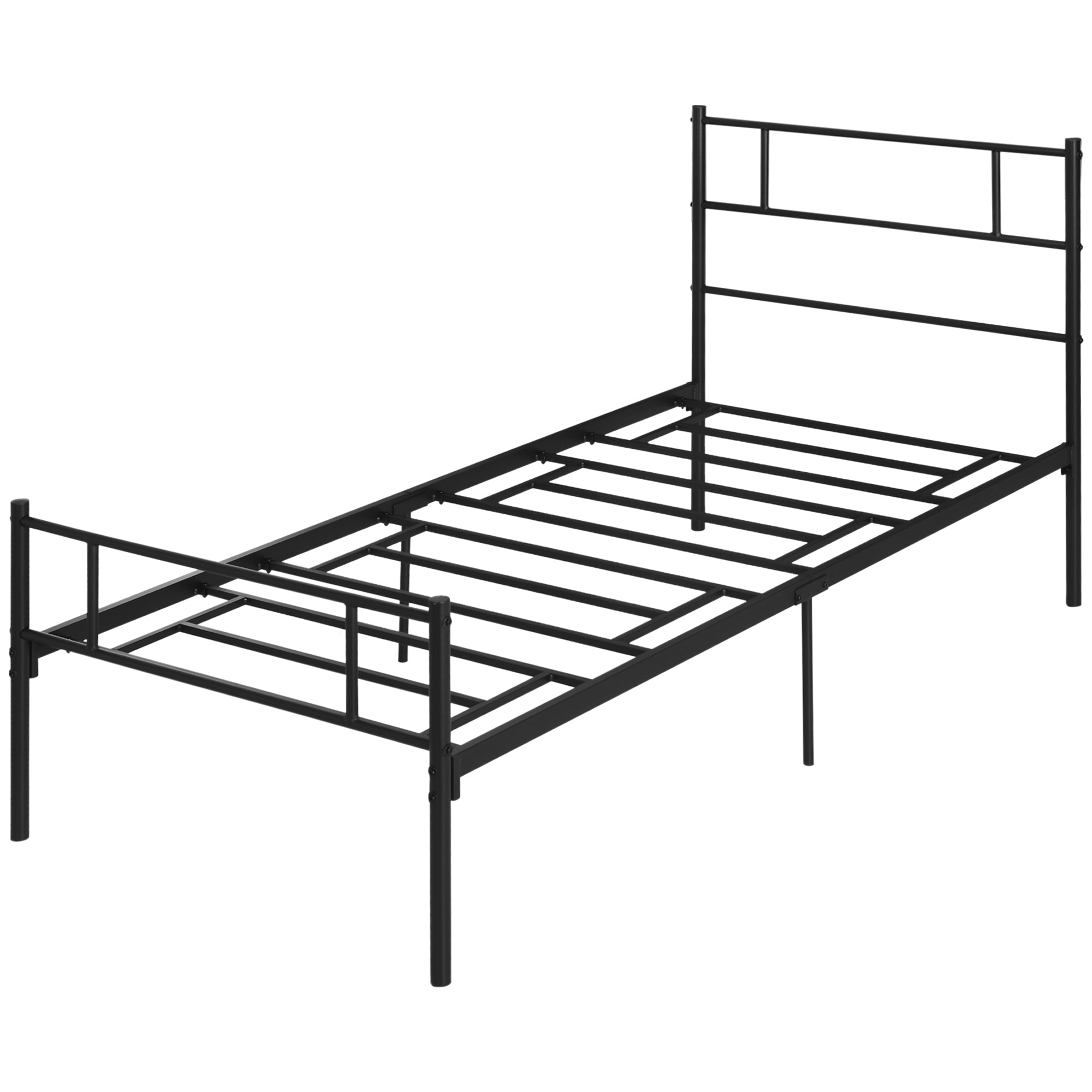HOMCOM Single Metal Bed Frame Solid Bedstead Base with Headboard and Footboard, Metal Slat Support and Underbed Storage Space, Bedroom Furniture, Black