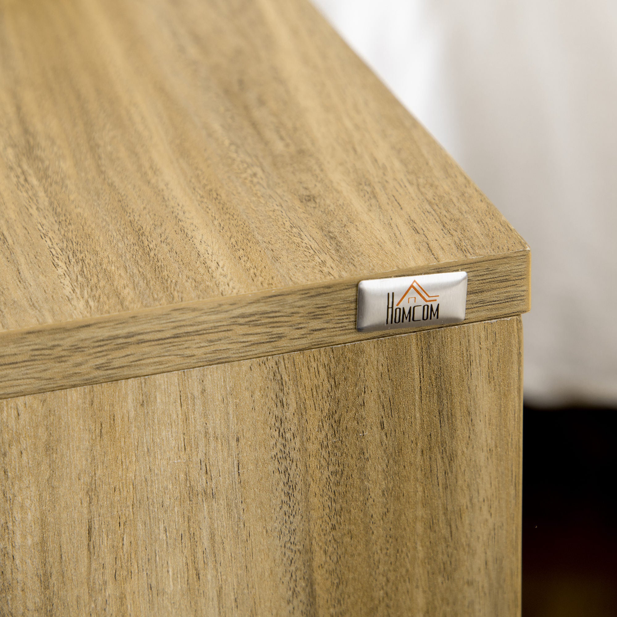 HOMCOM Bedside Table Nightstand with Storage Shelf and Door Cupboard, Side End Table with Rattan Element and Tapered Leg for Living Room, Bedroom, Natural