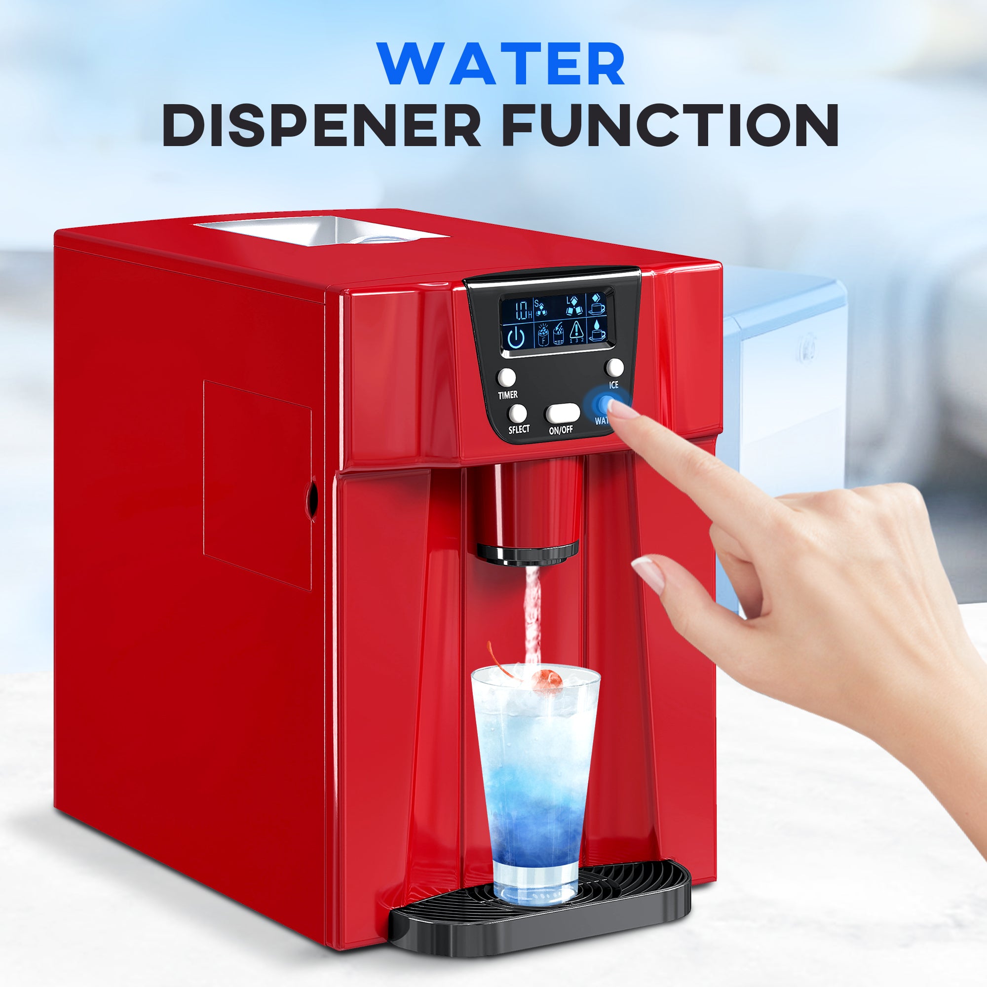 3L Ice Maker Machine and Water Dispenser, 12kg in 24H, 2 Size Options 9 Ice Cubes Ready in 6-10 Mins Countertop Ice Machine for Home, Kitchen, Office, Bar, Red