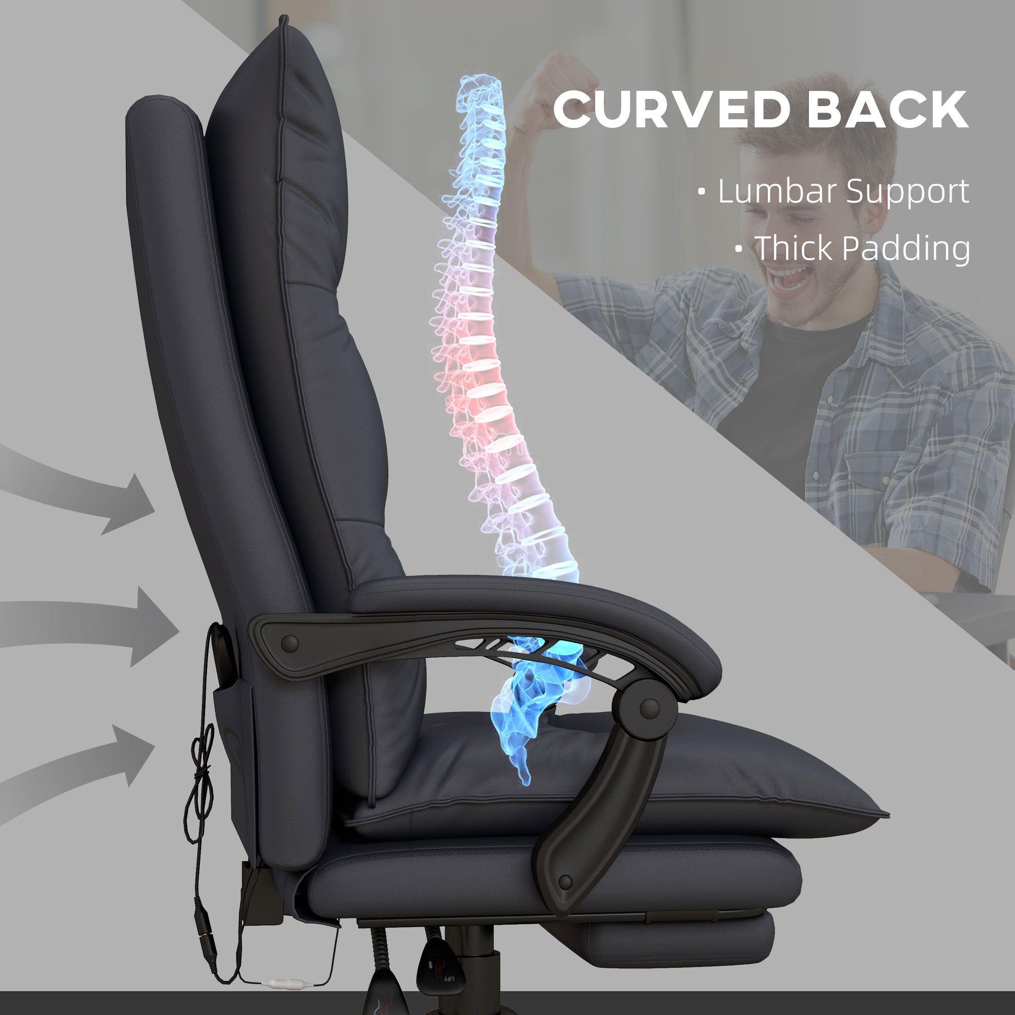 Executive Massage Office Chair with 6 Vibration Points, Microfiber Computer Desk Chair, Heated Reclining Chair Gray - HOMCOM