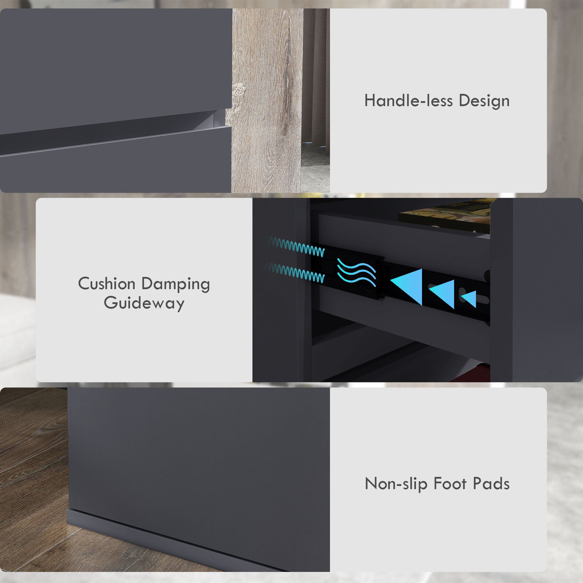 HOMCOM High Gloss Chest of Drawers, 4 Drawers Dresser, Modern Storage Drawer Unit with Soft Closing Mechanism for Bedroom, Grey