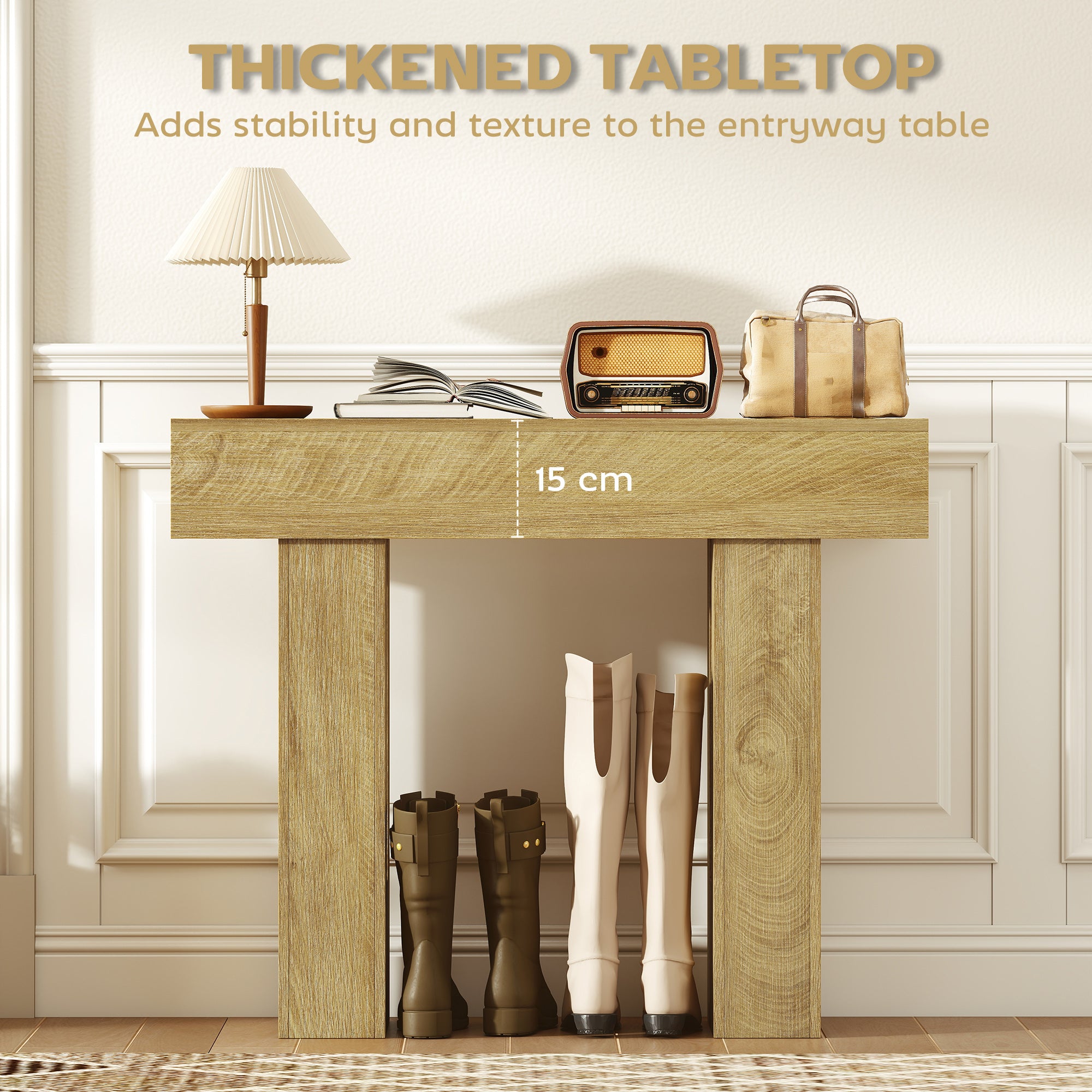 42 Inch Console Table, Narrow Farmhouse Entryway Table with Thickened Tabletop for Living Room, Hallway, Entrance, Oak