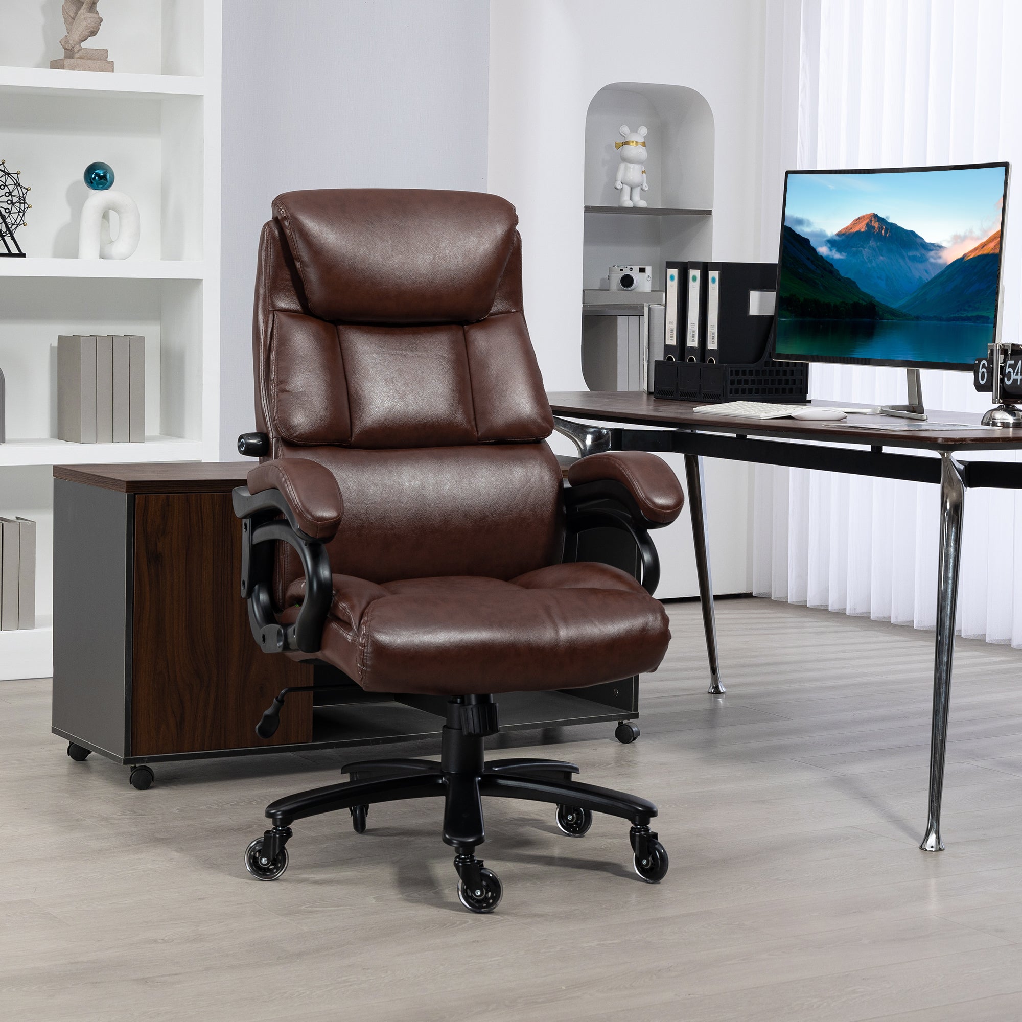 400lbs Executive Computer Chair with PU Leather & Adjustable Height, Brown