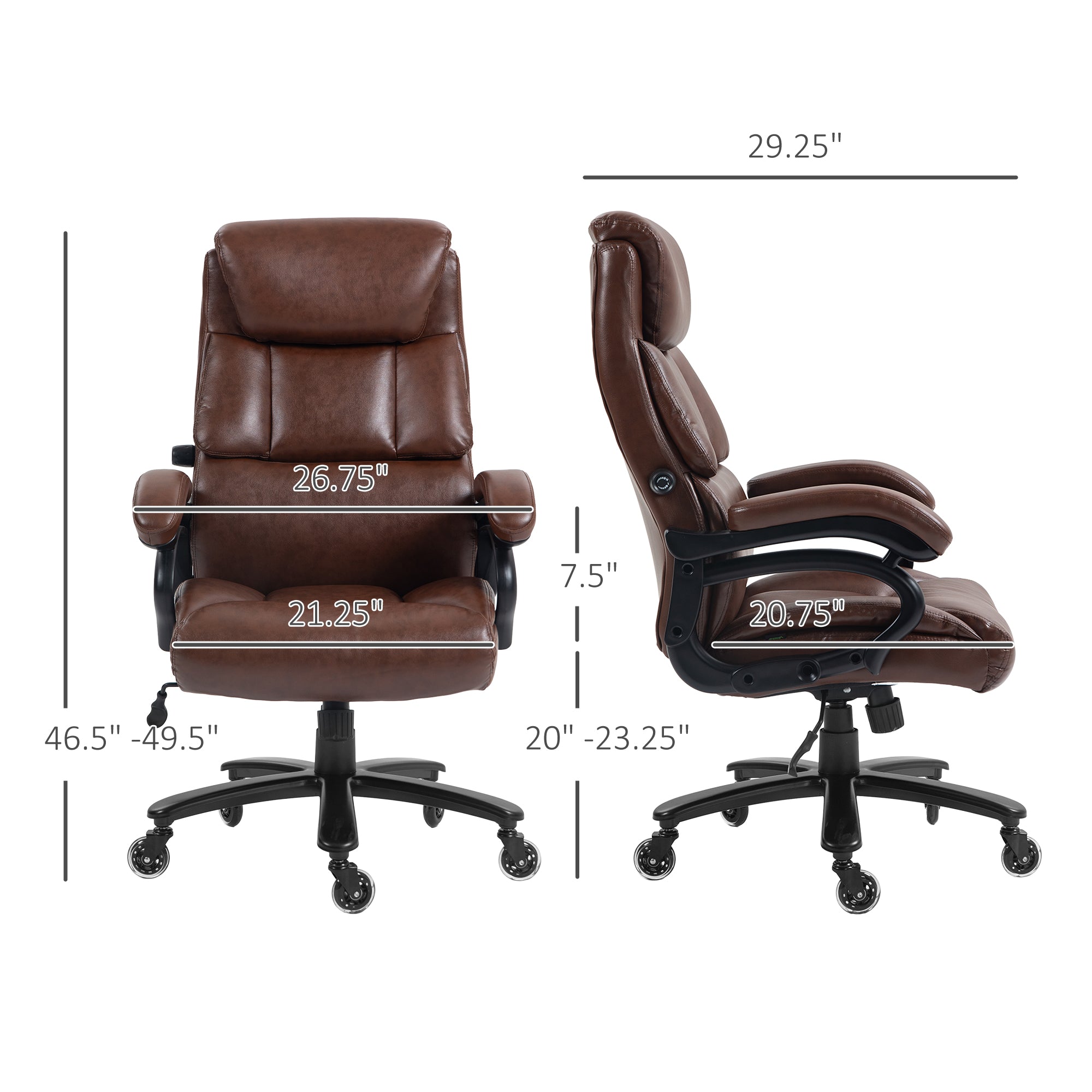 400lbs Executive Computer Chair with PU Leather & Adjustable Height, Brown
