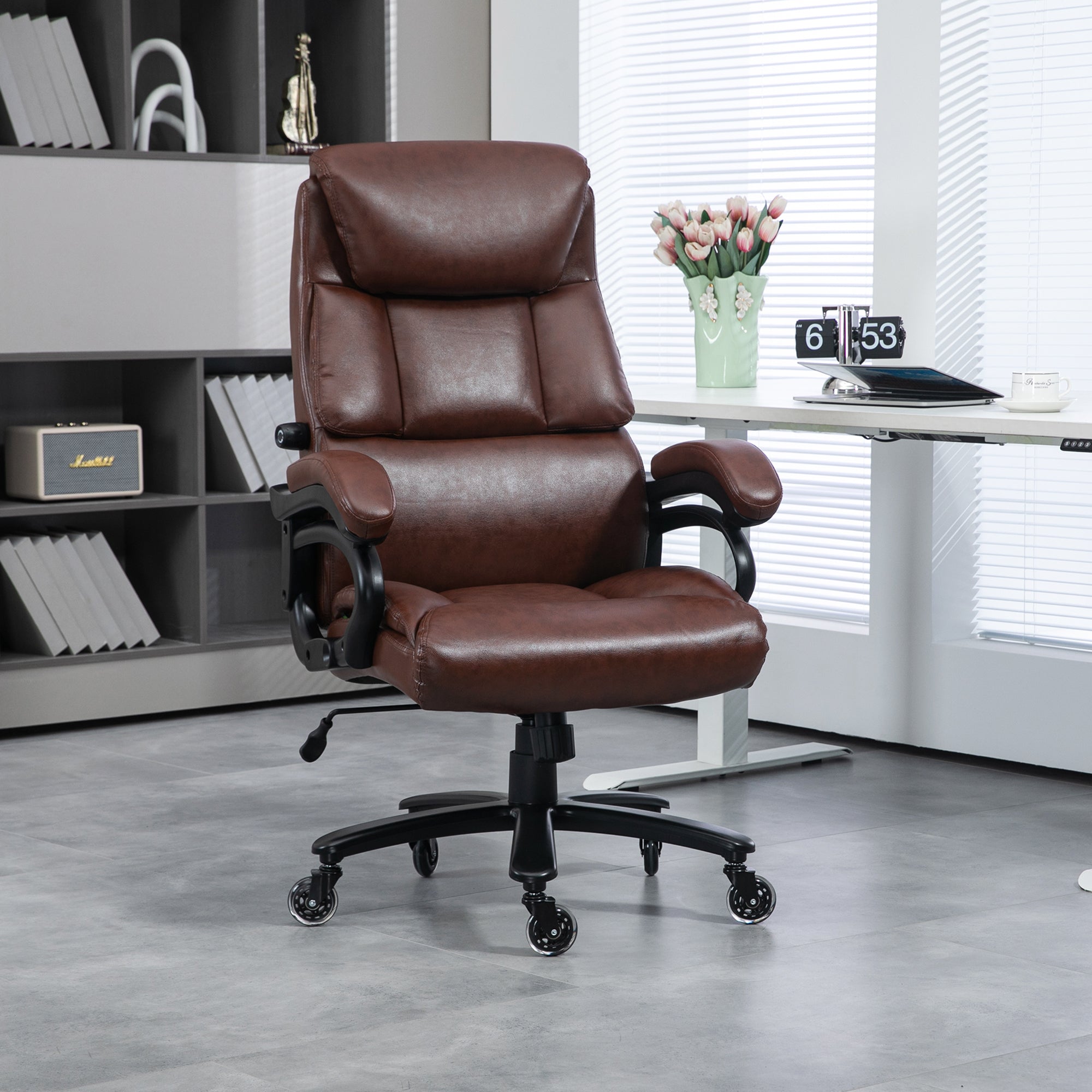 400lbs Executive Computer Chair with PU Leather & Adjustable Height, Brown