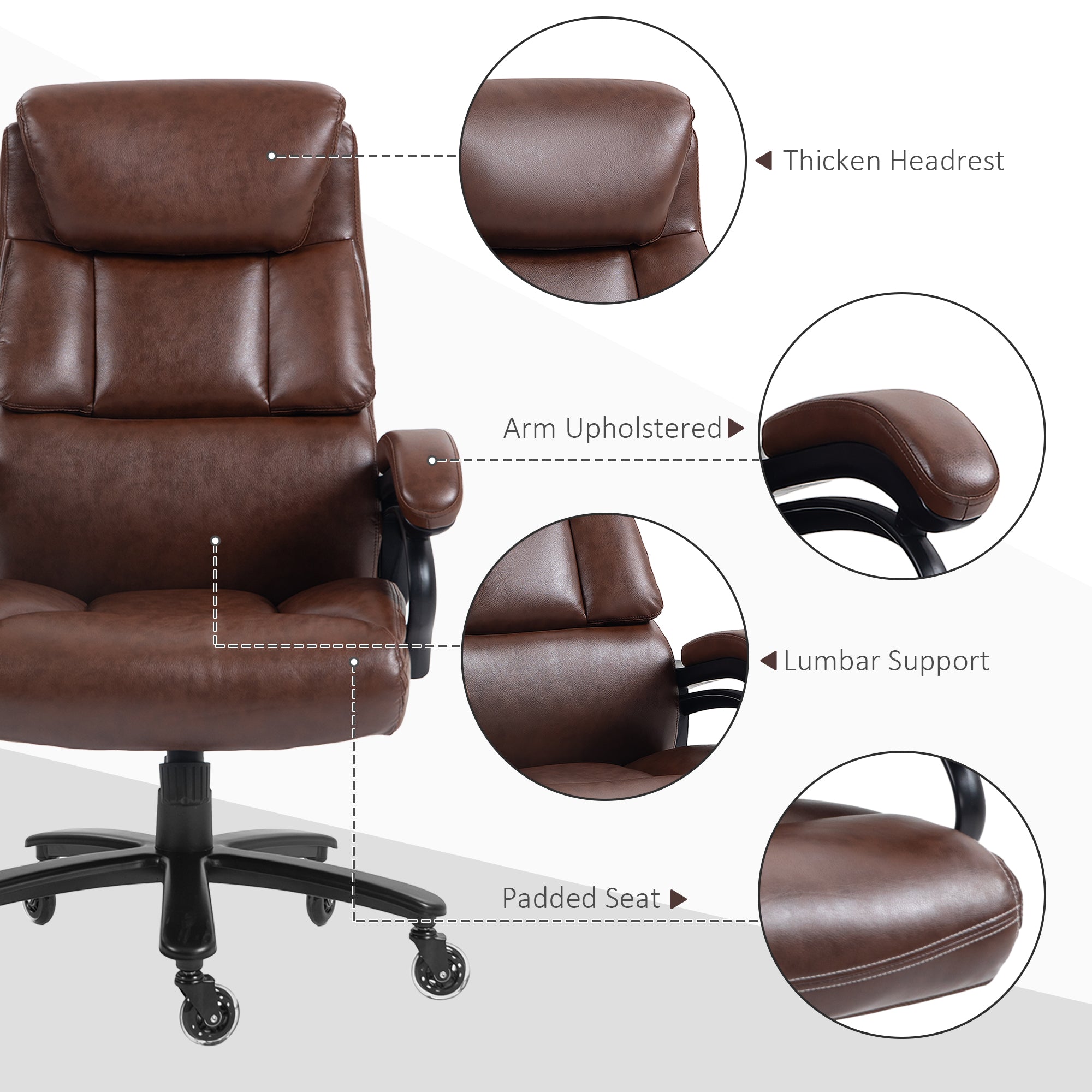 400lbs Executive Computer Chair with PU Leather & Adjustable Height, Brown