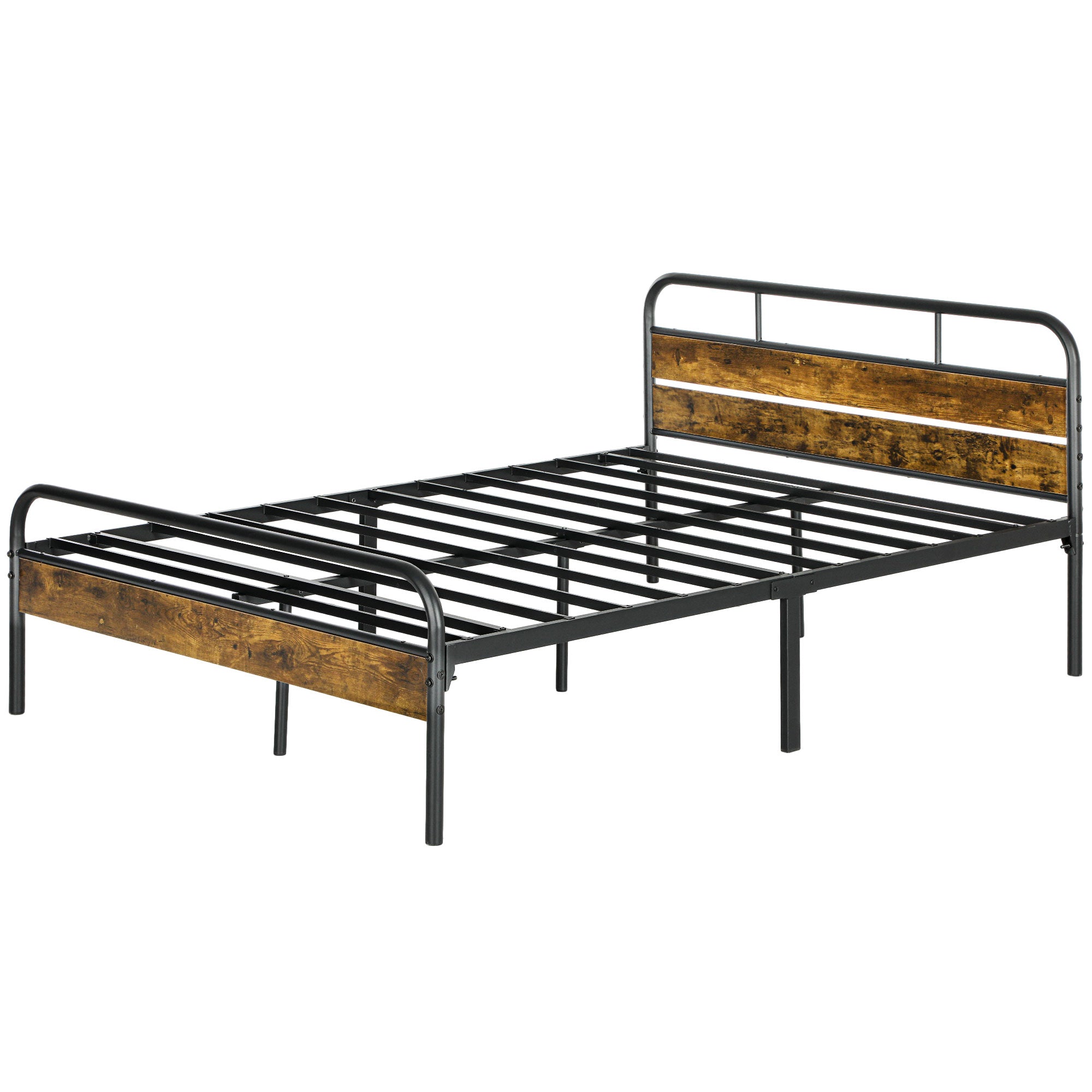 HOMCOM 4ft6 Double Bed Frame with Headboard, Platform Bed Frame with Underbed Storage, Slat Support, No Box Spring Needed, Easy Assembly, Rustic Brown