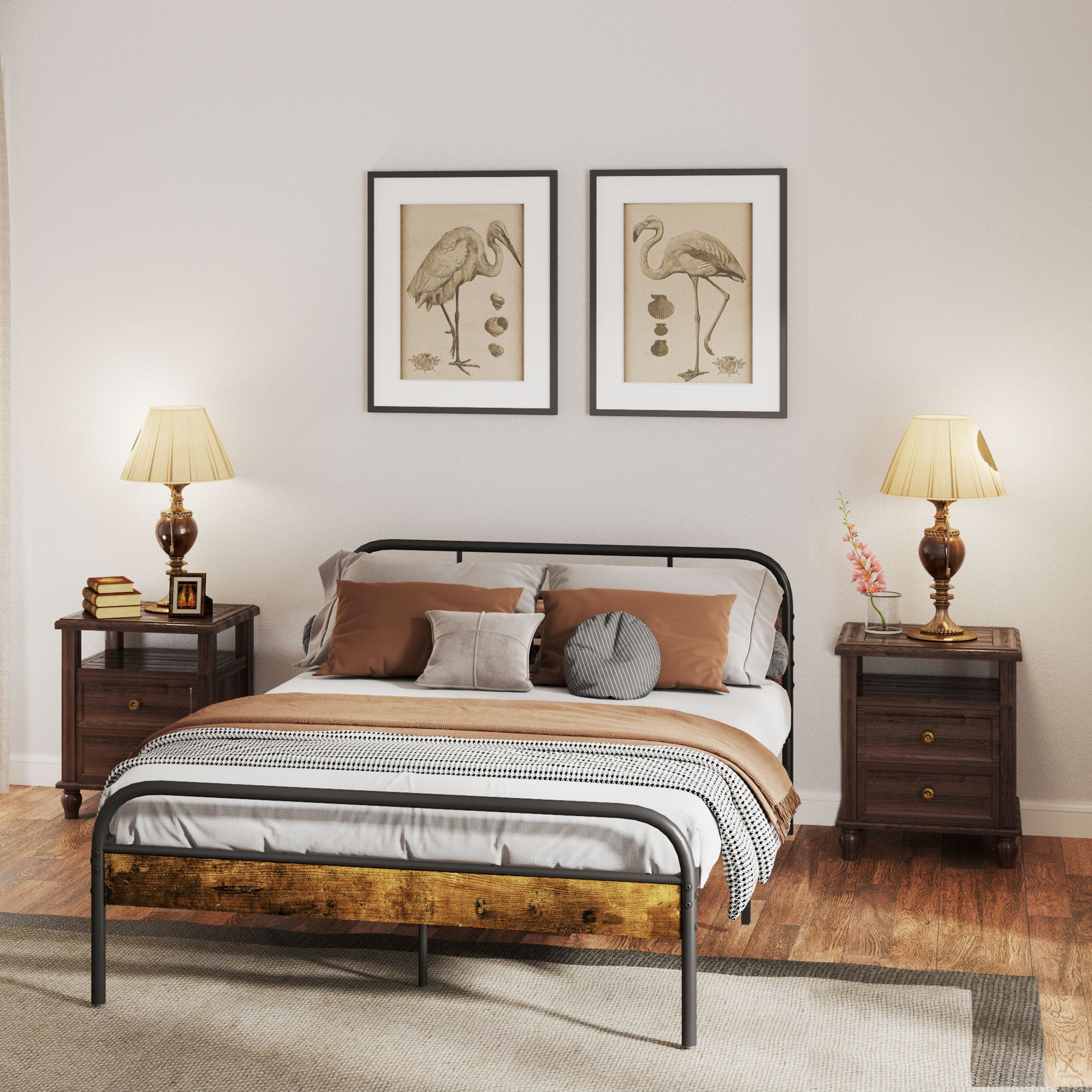 HOMCOM 4ft6 Double Bed Frame with Headboard, Platform Bed Frame with Underbed Storage, Slat Support, No Box Spring Needed, Easy Assembly, Rustic Brown
