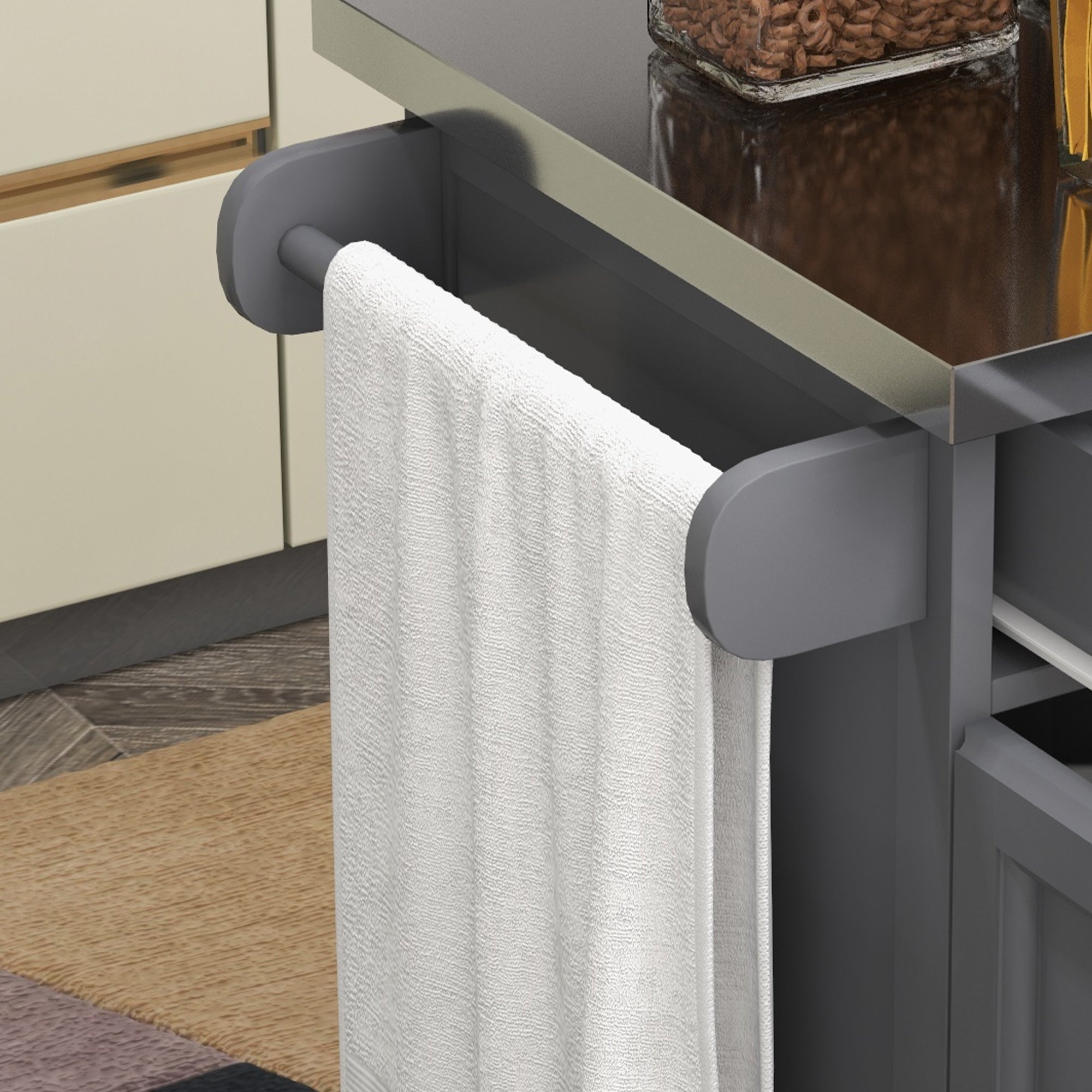 36" Stainless Steel Rolling Kitchen Cart with Drawer, Spice & Towel Racks, Gray - HOMCOM