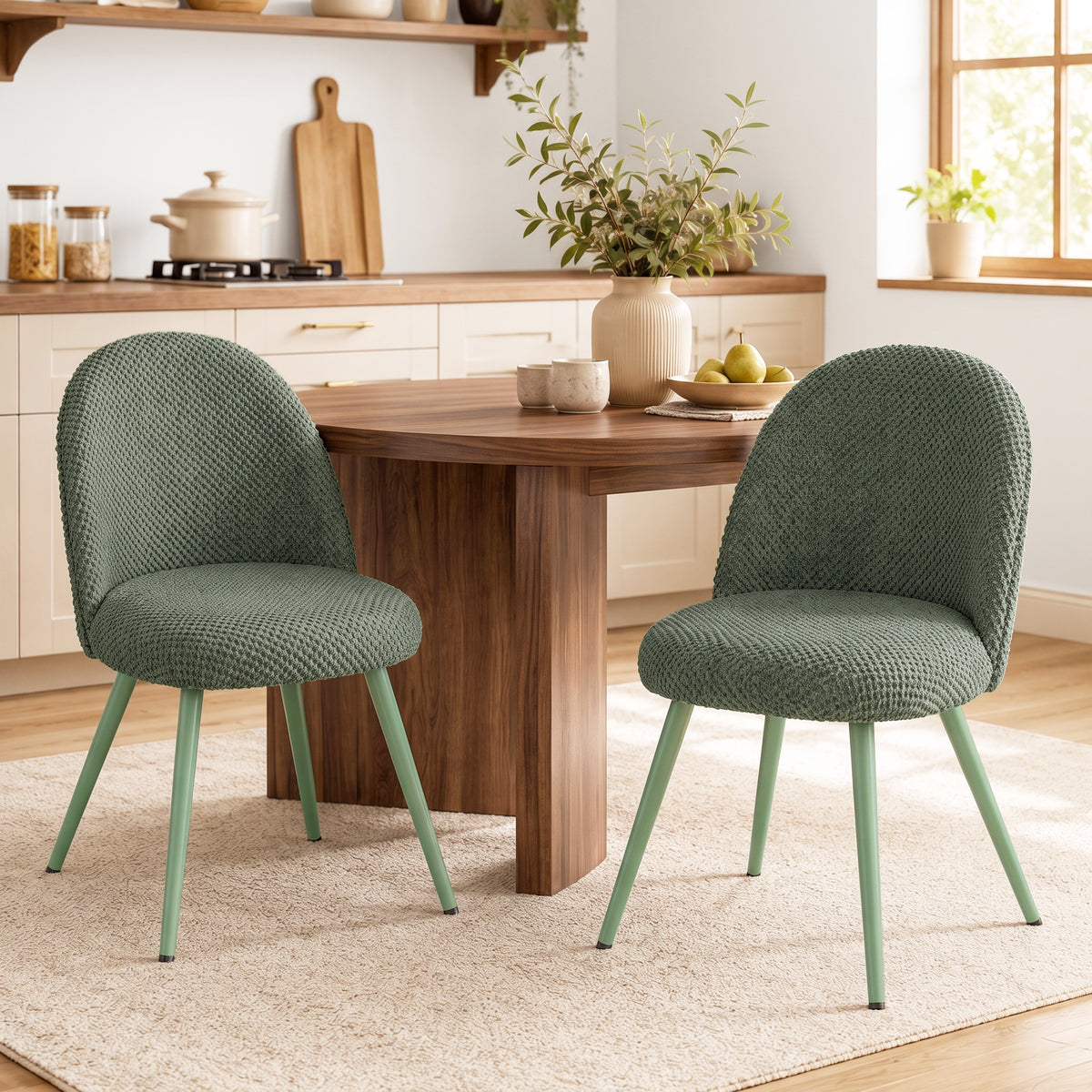 Modern Dining Chairs Set of 2, Velvet Fabric Upholstered Kitchen Chairs with Thick Padded Seat and Backrest, Metal Legs for Dining Room, Kitchen, Home Office, Dark Green