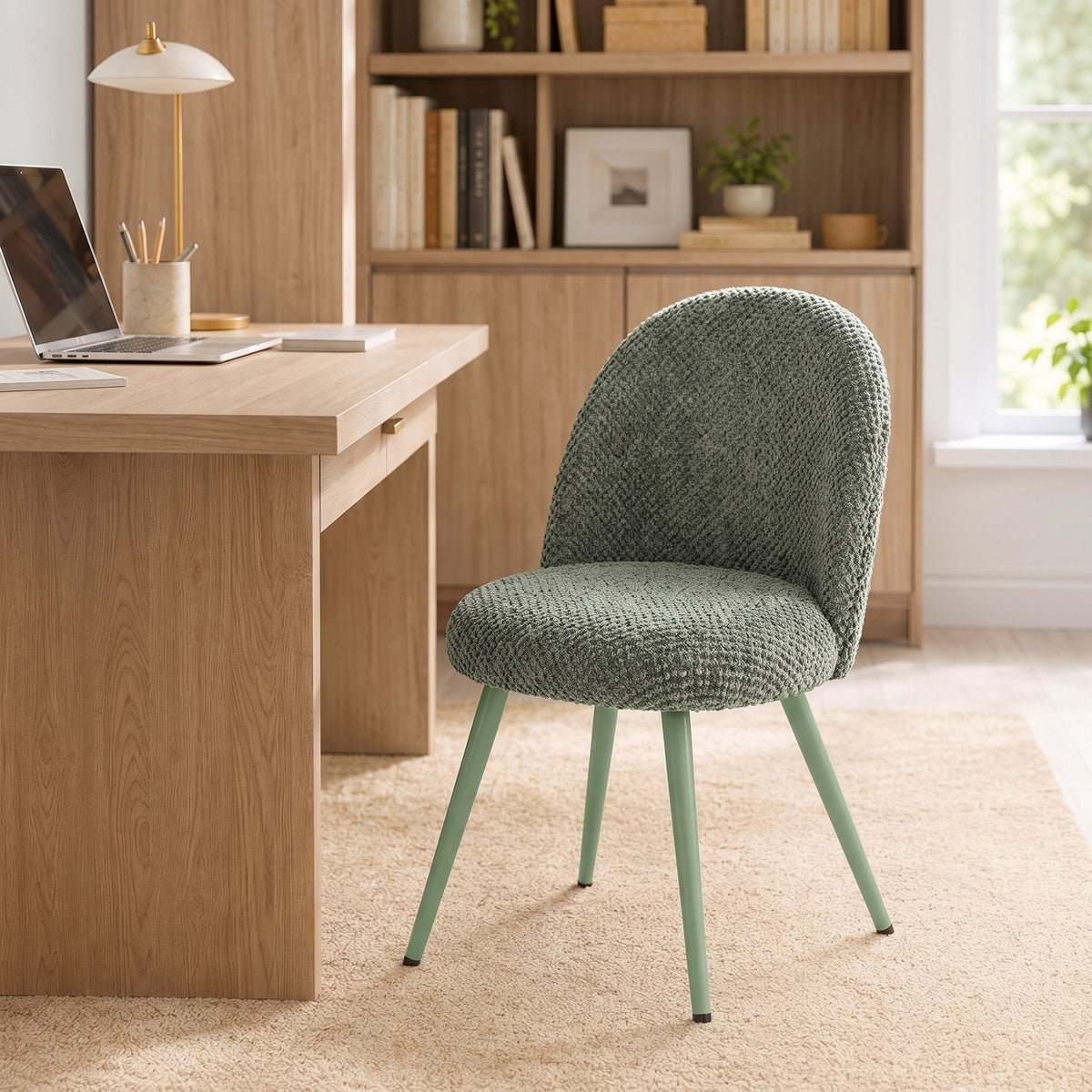 Modern Dining Chairs Set of 2, Velvet Fabric Upholstered Kitchen Chairs with Thick Padded Seat and Backrest, Metal Legs for Dining Room, Kitchen, Home Office, Dark Green