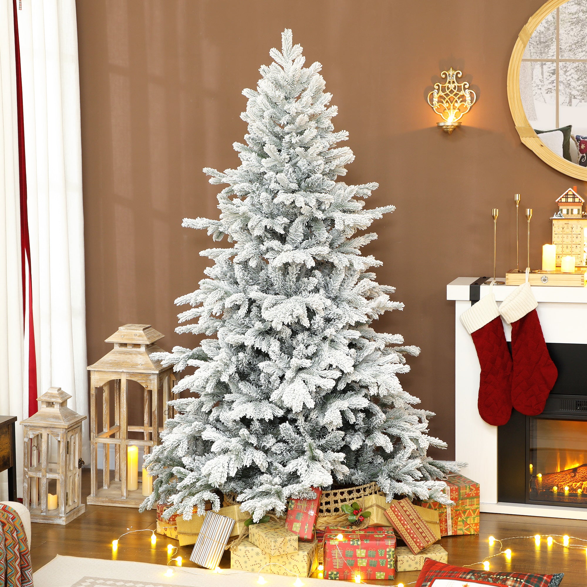 6ft Snow Flocked Christmas Tree with Realistic Tips, Hinged Xmas Tree with Wide Shape, Foldable Metal Stand, Easy Assembly, for Home Decor