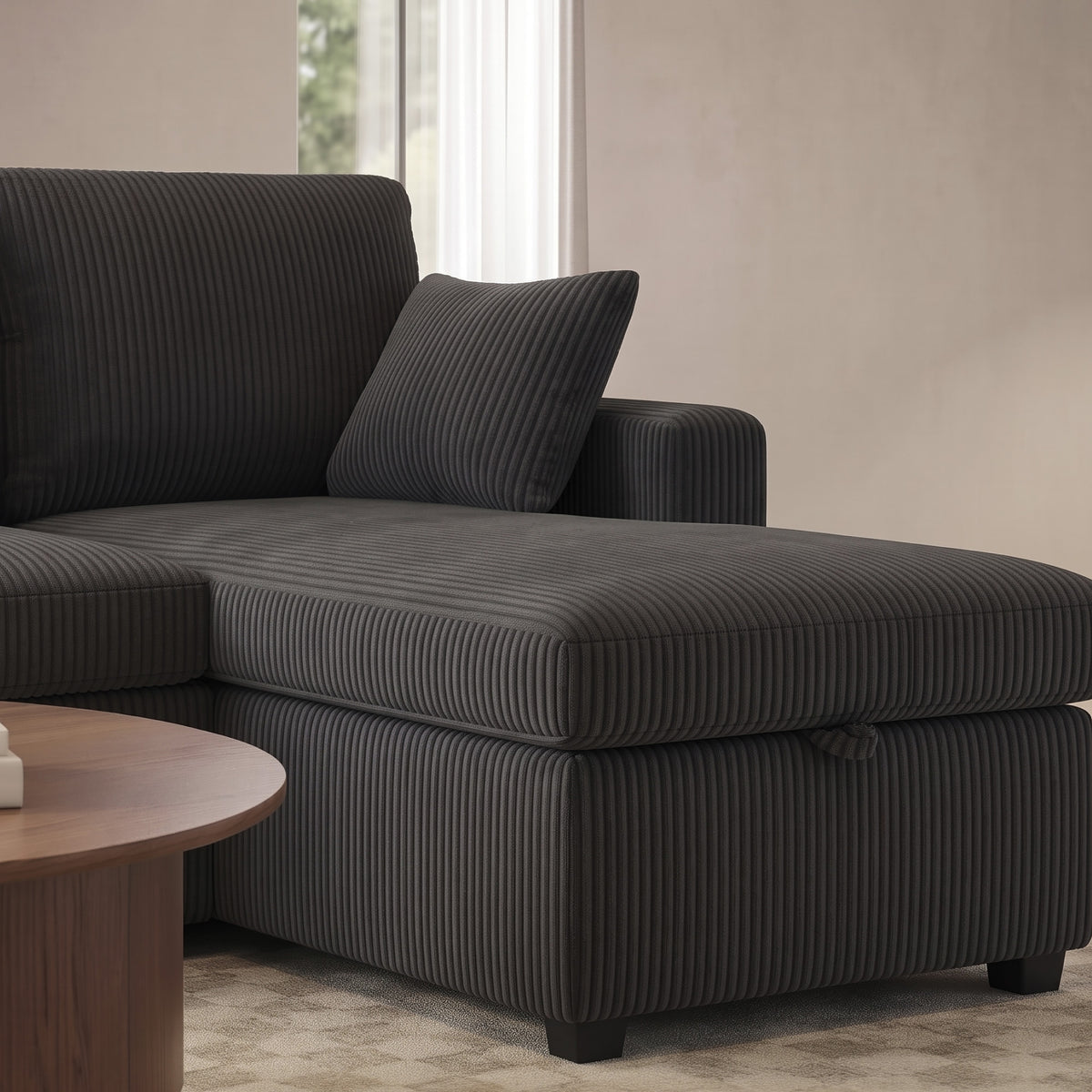 FlexLiving 81" L-Shaped Reversible Storage Sleeper Sectional, Dark Grey