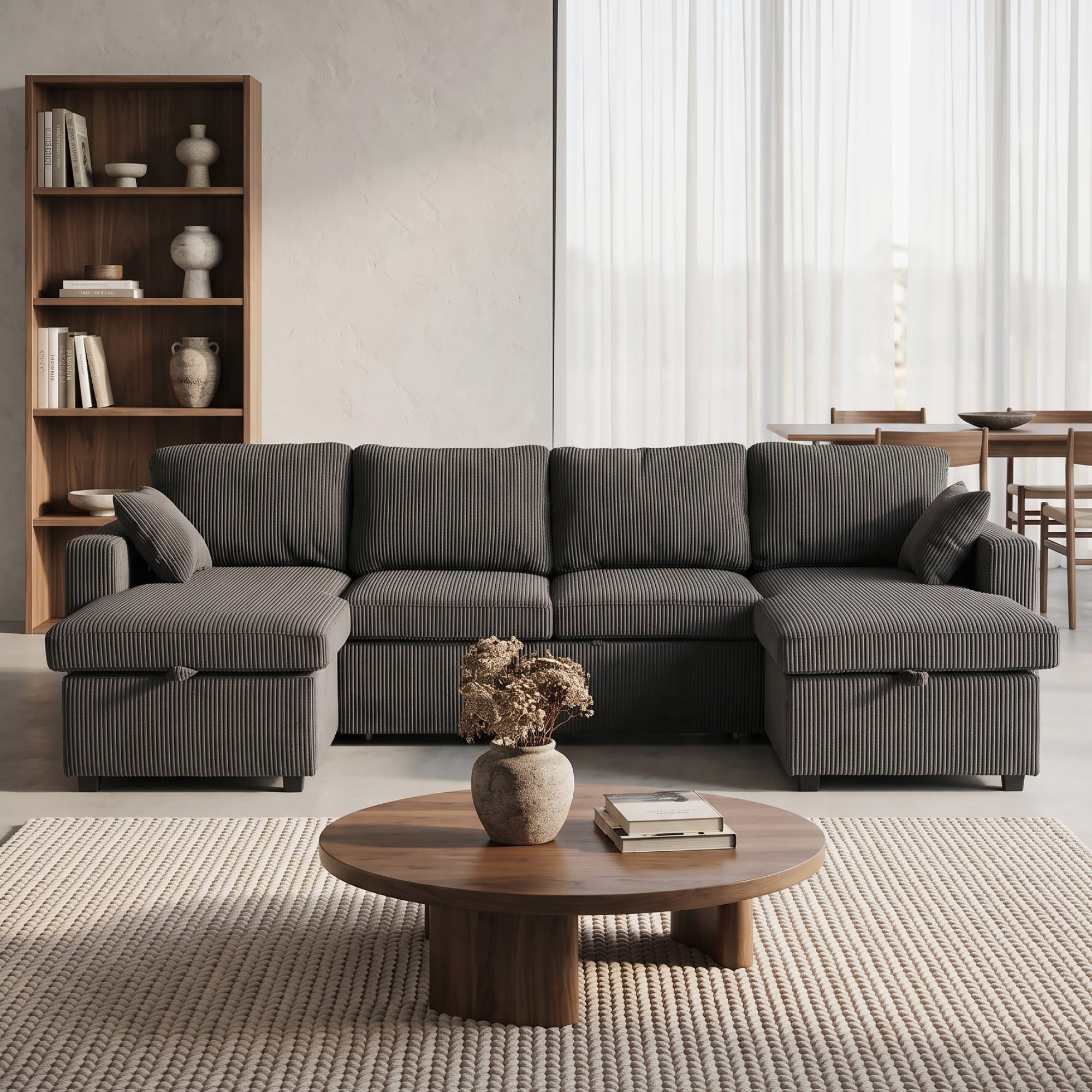 FlexLiving 111" U-Shaped Dual-Storage Sleeper Sectional, Charcoal Grey