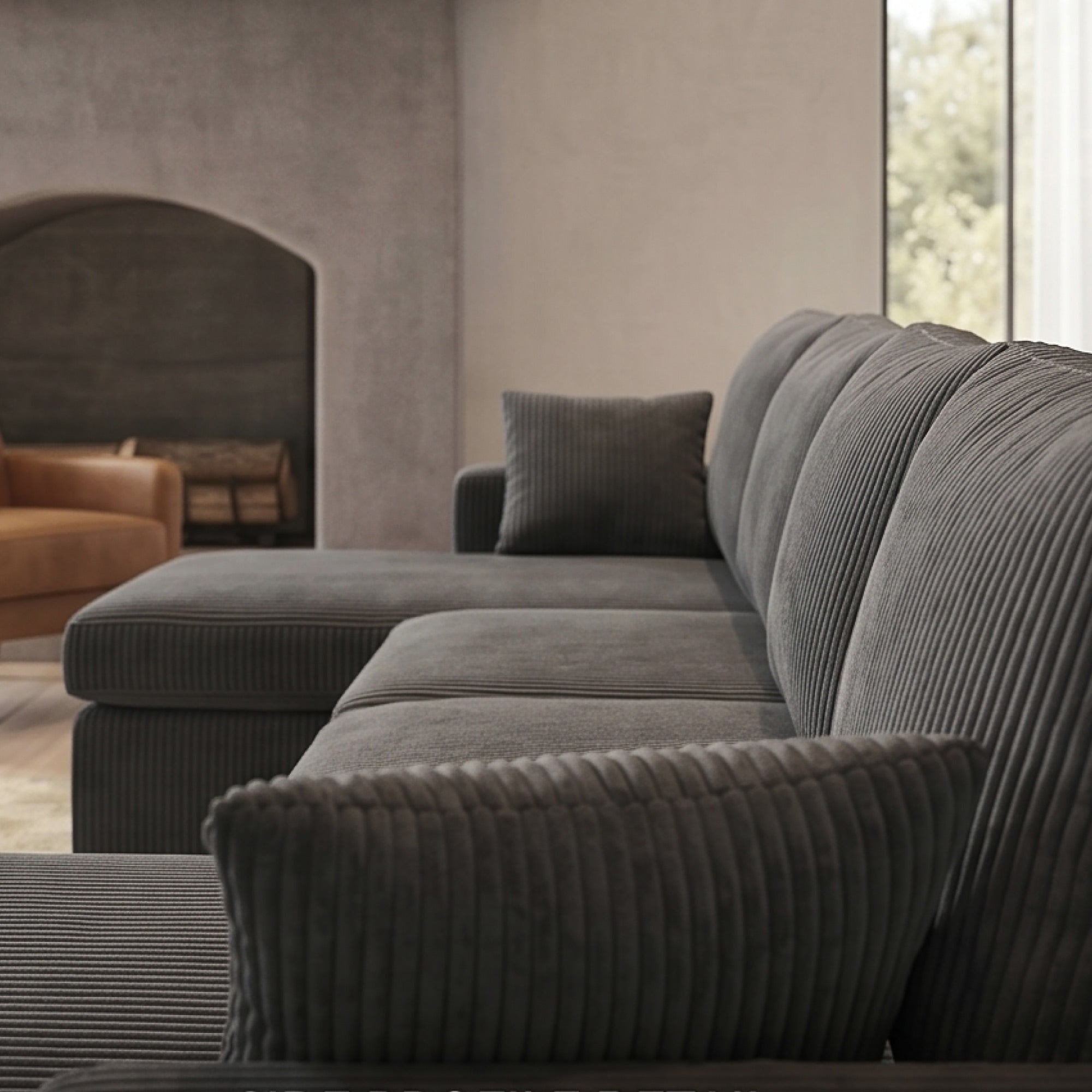 FlexLiving 111" U-Shaped Dual-Storage Sleeper Sectional, Charcoal Grey