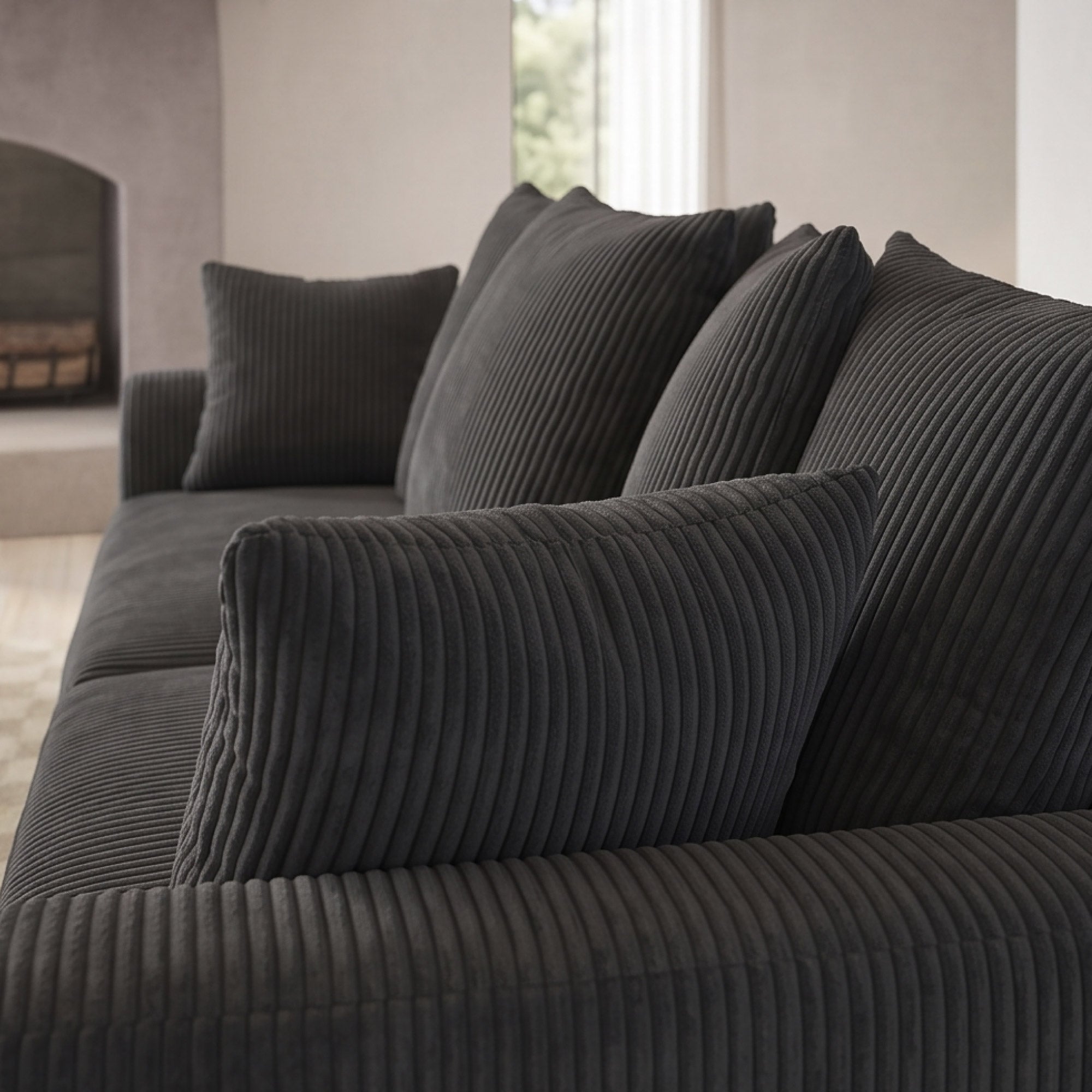 FlexLiving 83.5" Straight Sofa with Curved Arms & 3 Seat, Dark Grey