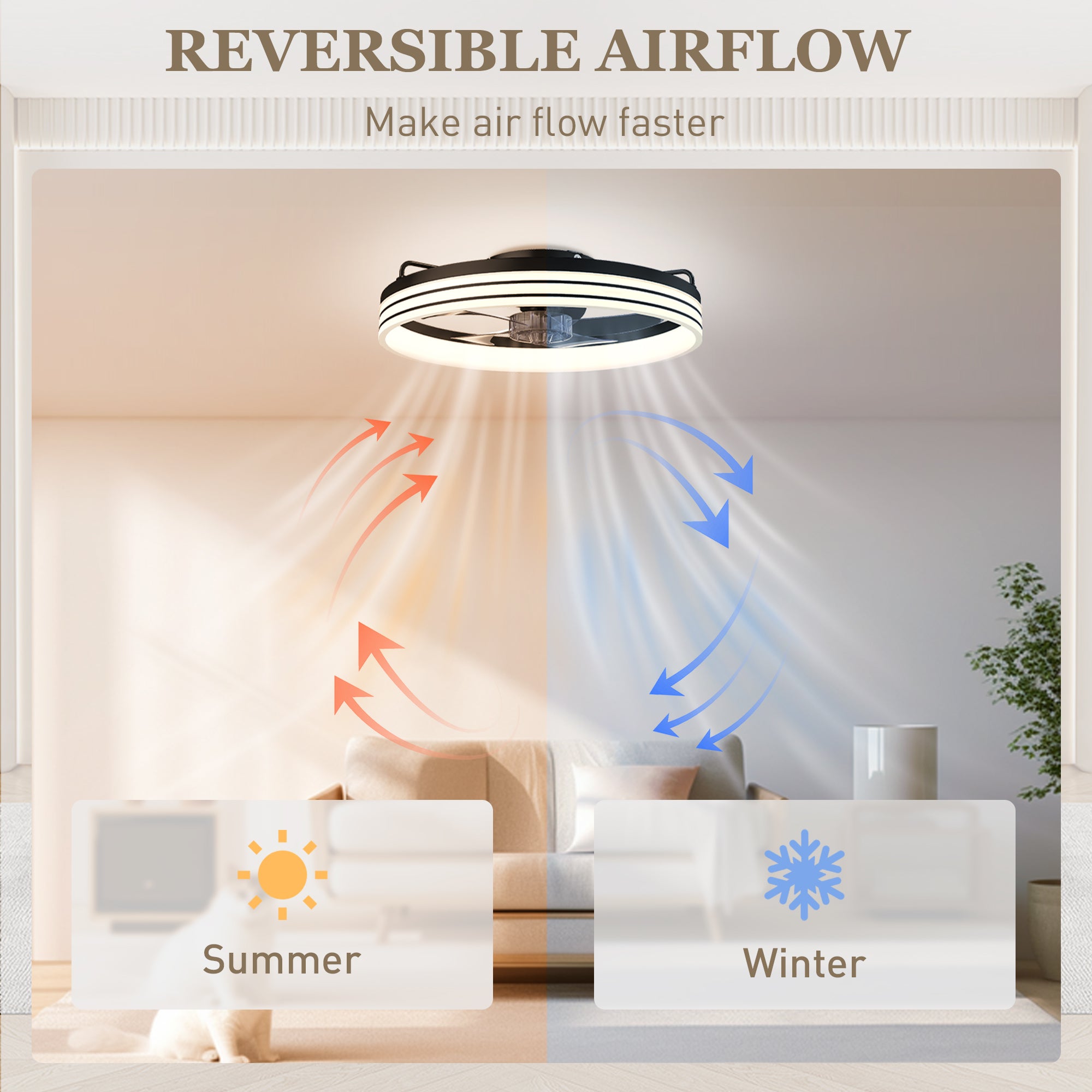 Ceiling Fans with Lights and Remote & App Control, 50 cm Modern LED Ceiling Fan Light with 3 Colour Temperatures, 6 Speed, Timer, Dimmable, Quiet Reversible DC Motor, for Bedroom, Study, Black