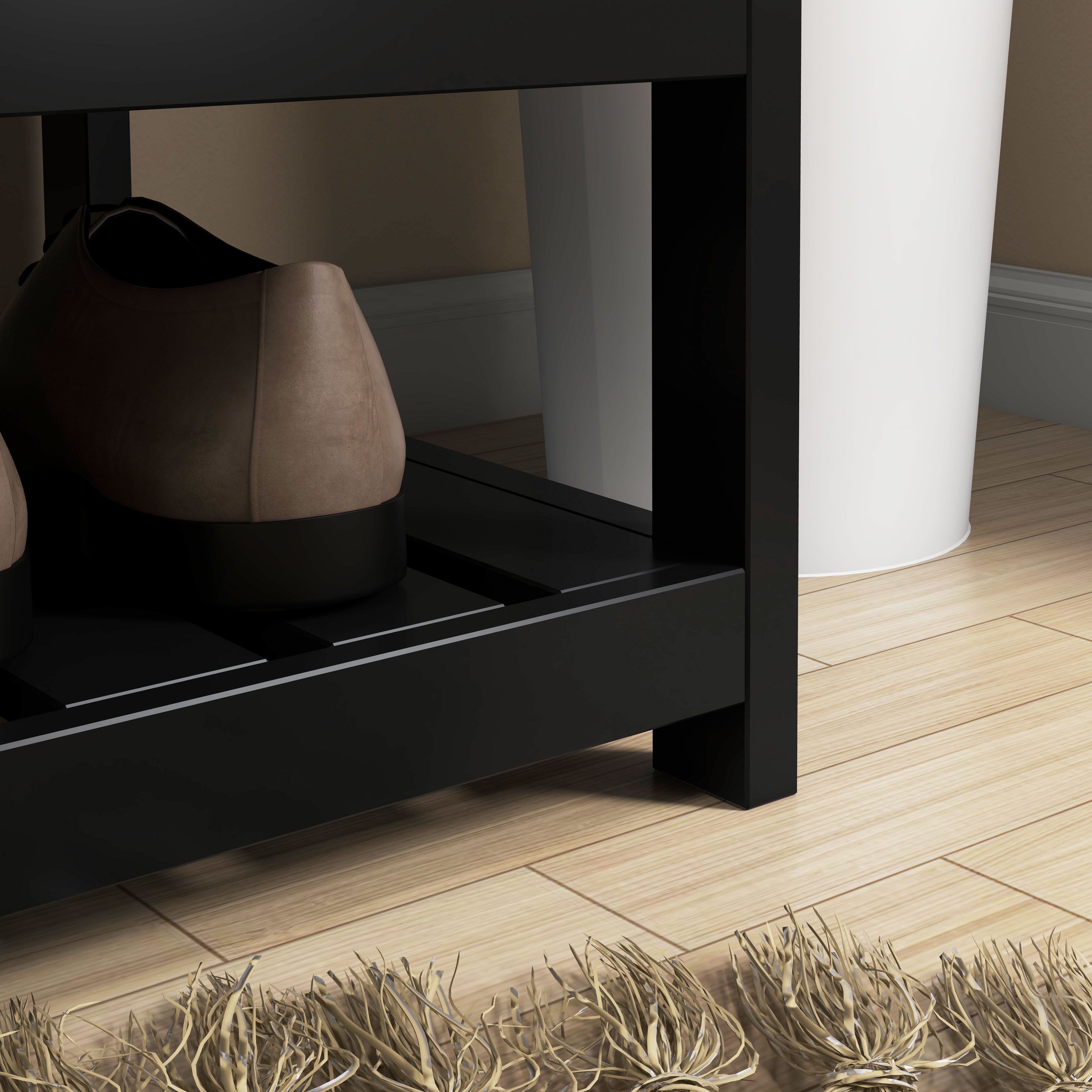 3-in-1 Hall Tree, Entryway Bench w/ Coat Rack, 2 Drawers, 4 Hooks & Padded Seat, Black