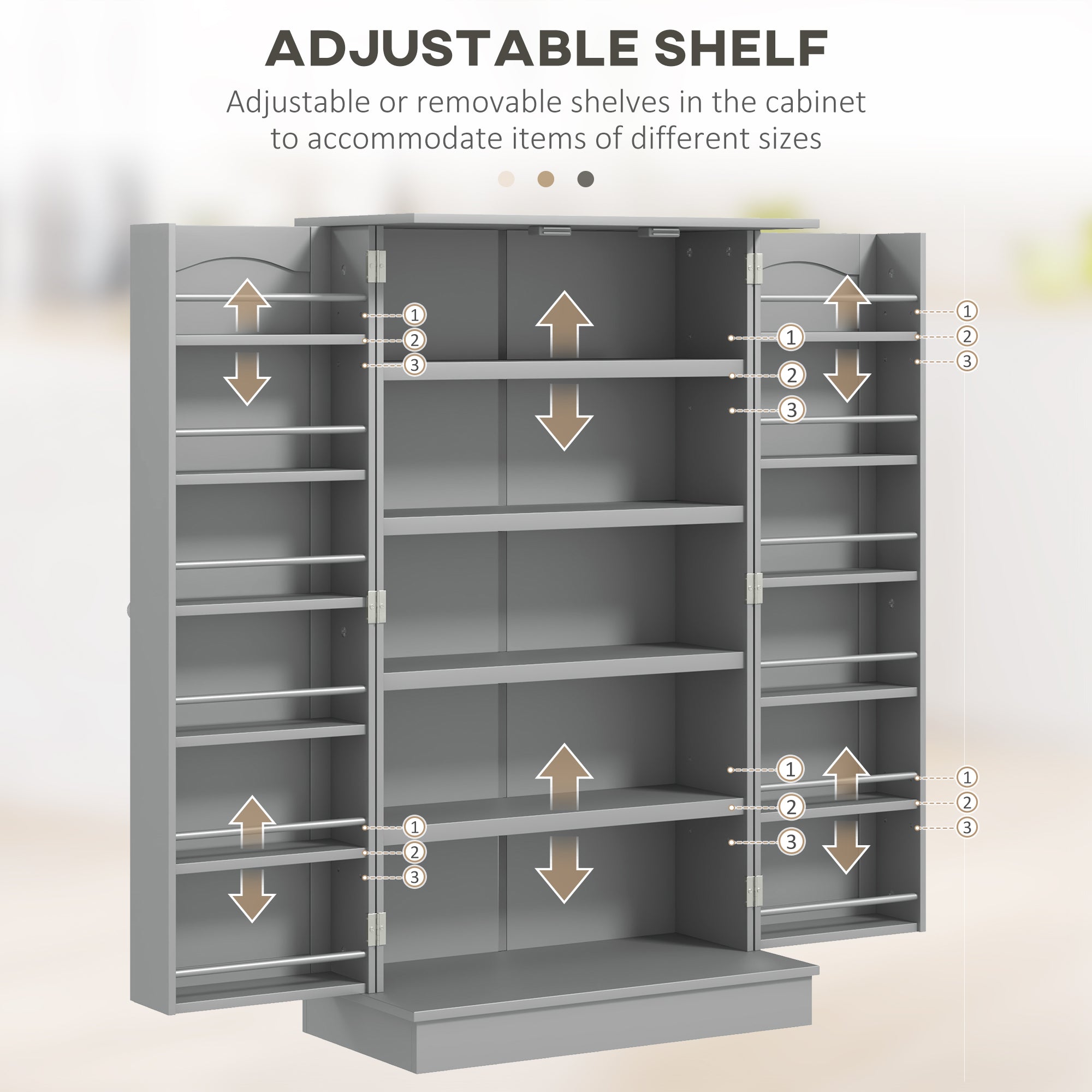 41" Kitchen Pantry Cabinet, 2-Door Buffet Storage Cabinet with 12 Spice Racks and Adjustable Shelves, Grey