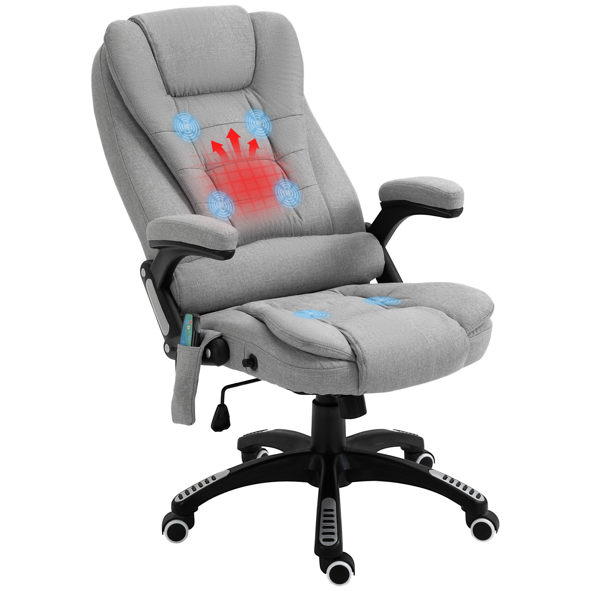 Vinsetto Office Chair, Ergonomic Desk Chair with 6-Point Massage and Back Heated, Linen-Feel Fabric Computer Gaming Chair with Arms, Lumbar Support, Light Grey