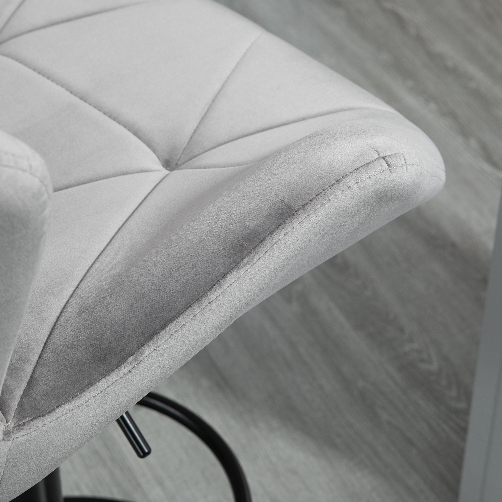 HOMCOM Bar Stools Set Of 2, Luxurious Velvet-Touch Barstools with Metal Frame Footrest Round Base Triangle Indenting Moulded Seat Adjustable Height Swivel Grey