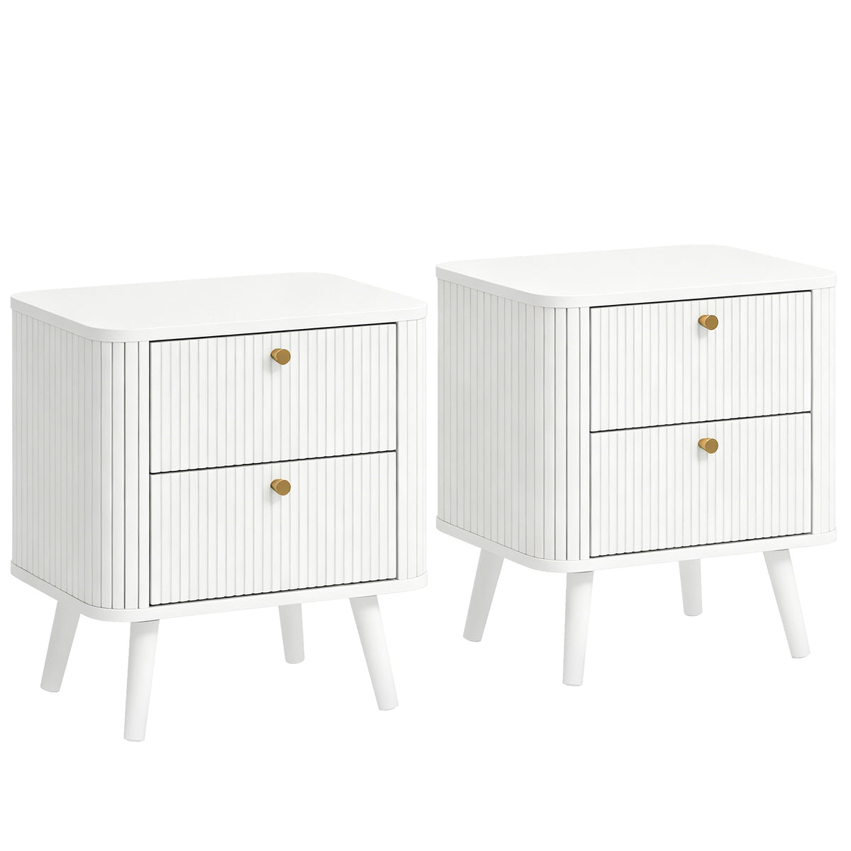 Modern Nightstand Set of 2, Bedside Table with 2 Drawers, Side End Table for Bedroom, Living Room, White Wood Grain