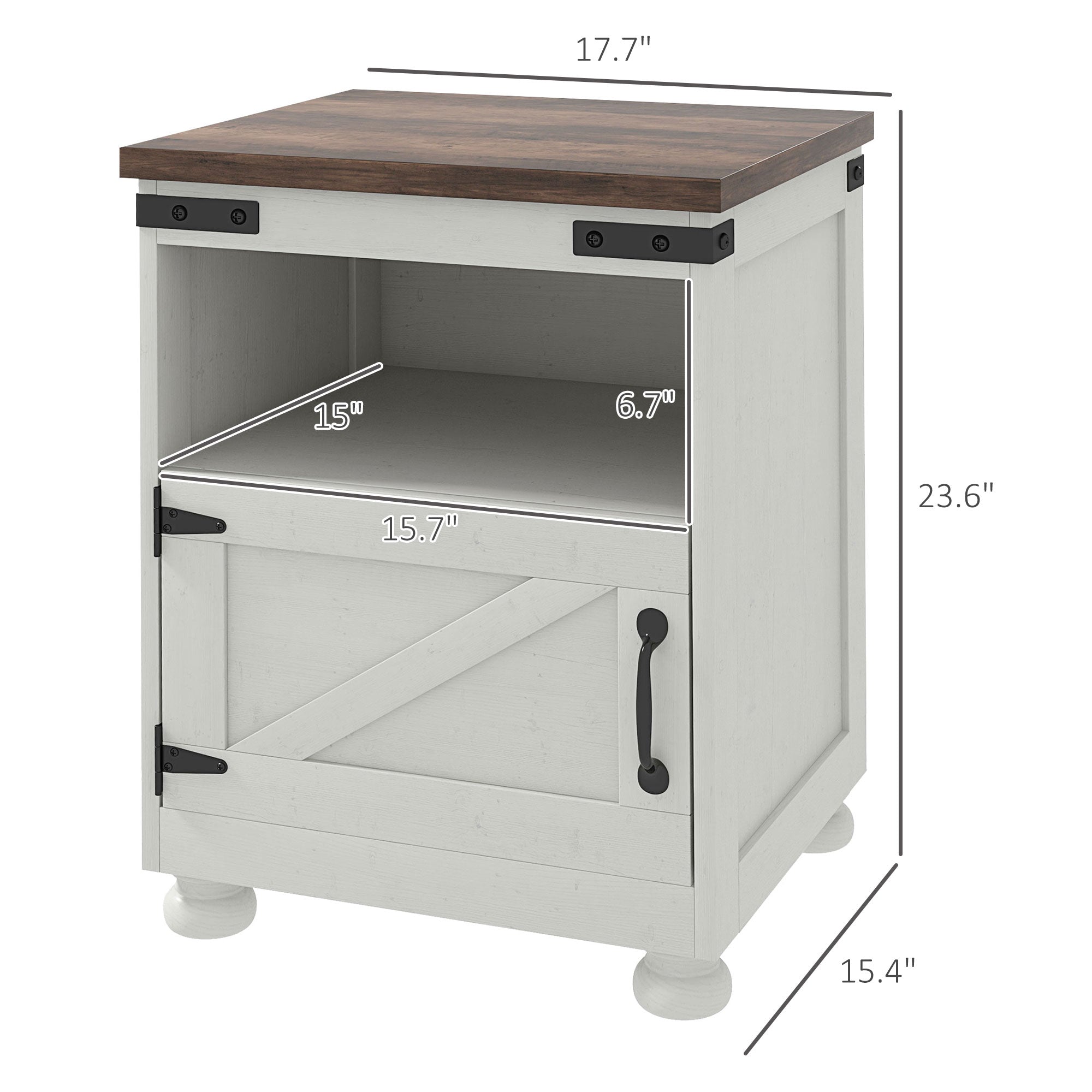 Side Table with Storage, End Table with Open Shelf, Cupboard and Wood Legs, White - HOMCOM