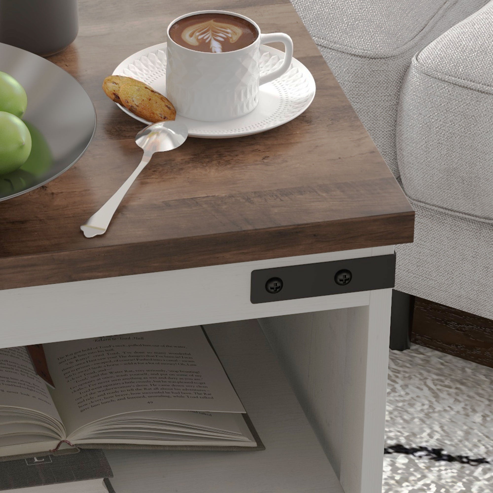 Side Table with Storage, End Table with Open Shelf, Cupboard and Wood Legs, White - HOMCOM