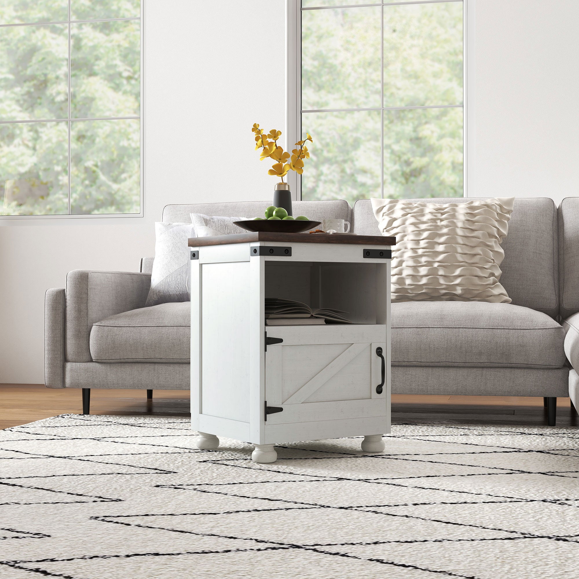 Side Table with Storage, End Table with Open Shelf, Cupboard and Wood Legs, White - HOMCOM