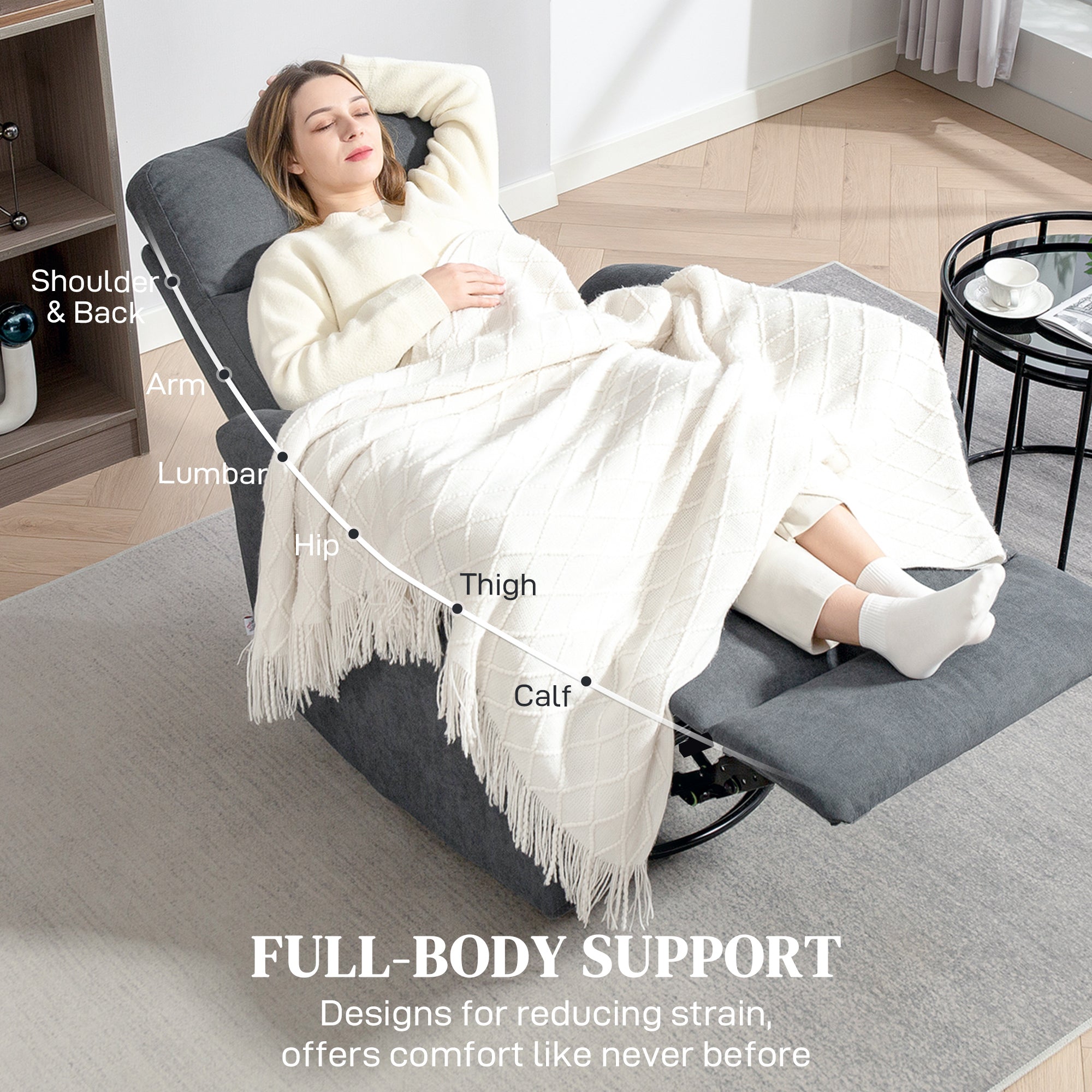 HOMCOM Swivel Rocker Recliner Chair, Wide Rocking Single Sofa with Pocket Spring, Footrest, Modern Fabric Overstuffed Reclining Chair for Living Room, Bedroom, Quick Assembly, Gray