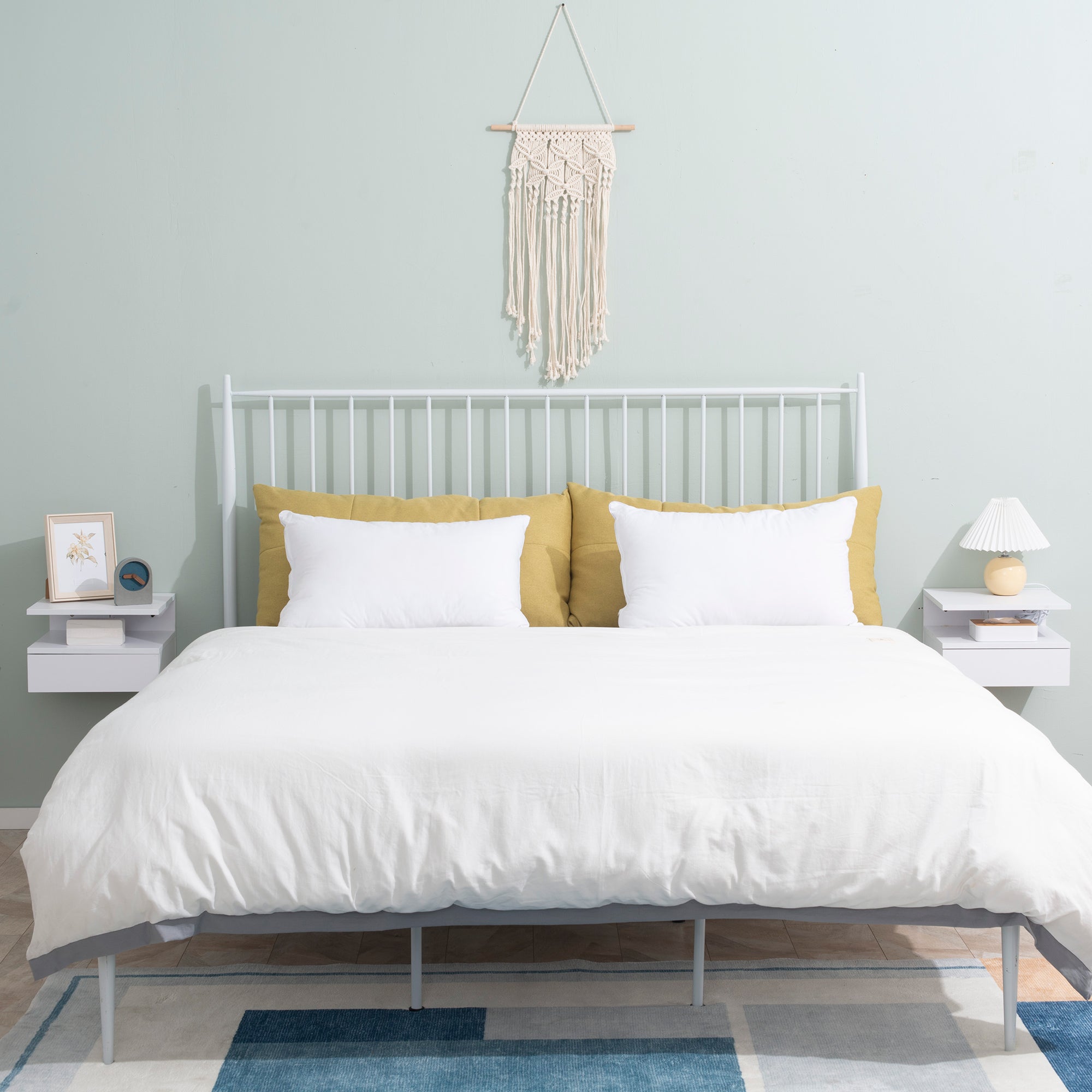 HOMCOM Floating Bedside Table Set of 2, Wall Mount Nightstands with Storage Drawer and Open Shelf for Bedroom, White